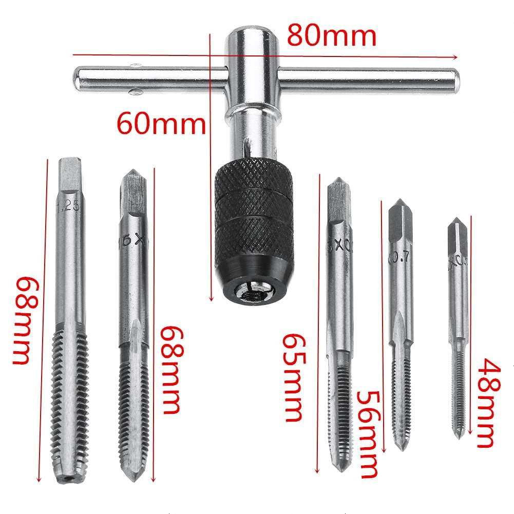 6Pcs for M3-M8 Tap Drill Set T Handle Ratchet Tap Wrench Machinist Tool with Screw — image 2