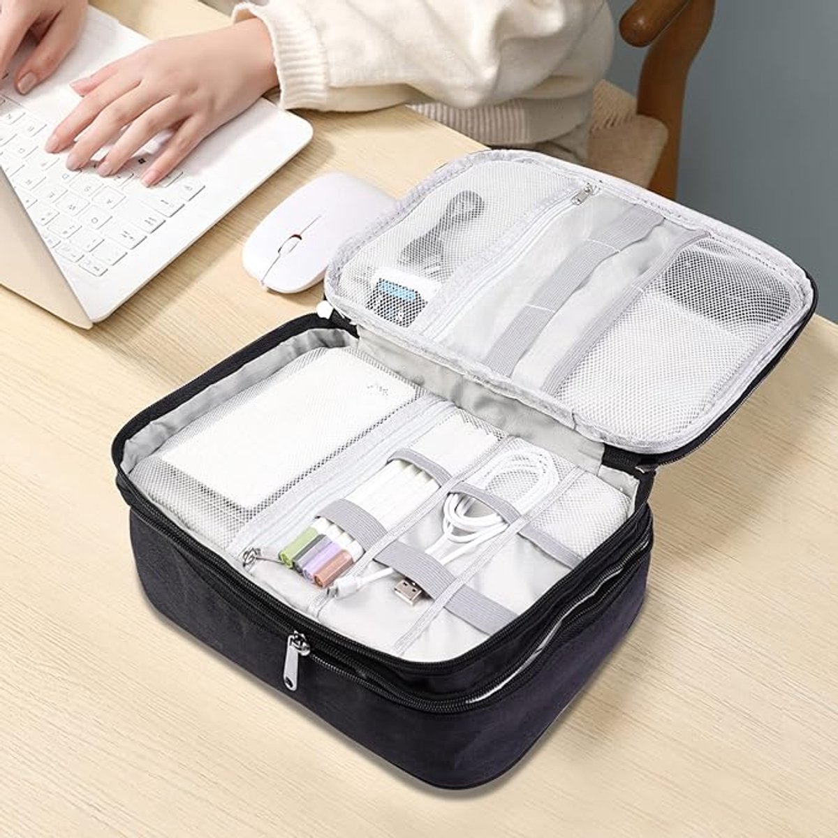 Cable Organizer Travel Bag - Waterproof Portable Cable Organizer - For Chargers, USB Sticks, Headphones, Power Banks, Hard Drives, and SD Cards — image 3