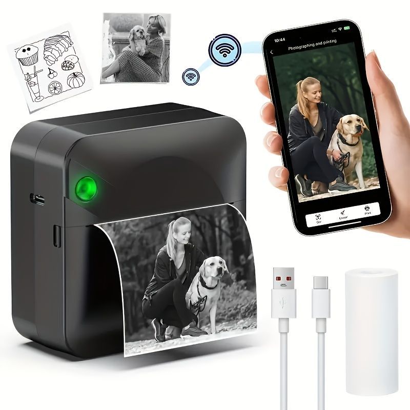 Portable Photo Printer Wireless Photo Printer Black And White Photo Printer - Black - Size 01 โ image 5