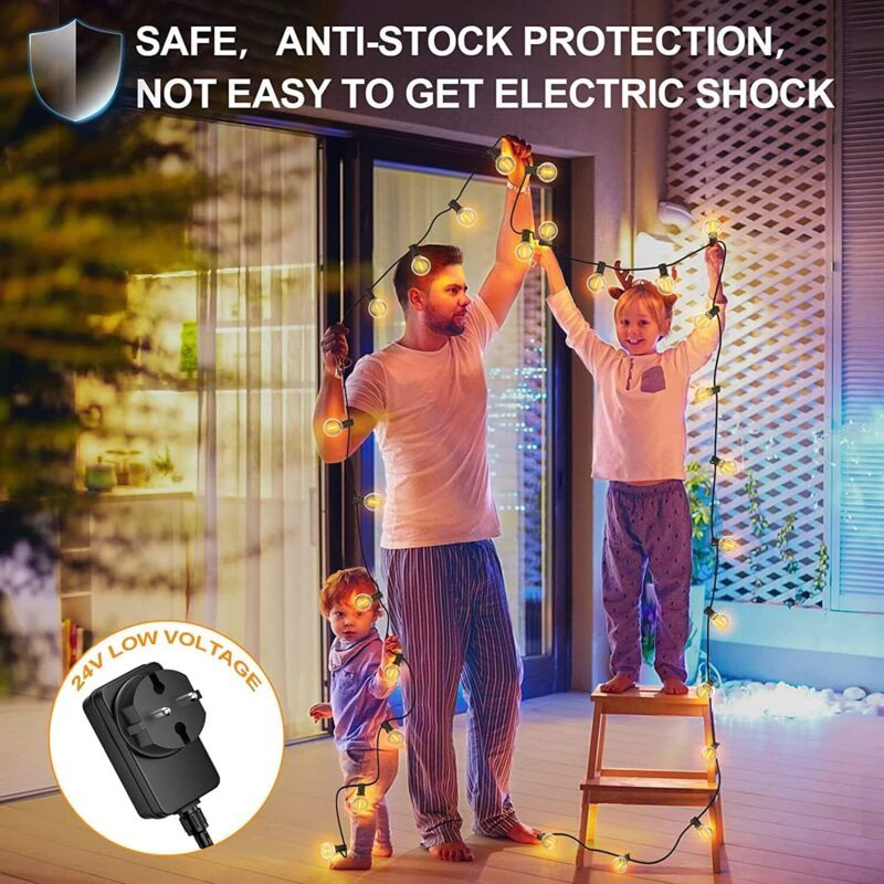 Outdoor Light Garland, 30 m with 50 plus 2 G40 LED Bulbs, IP45 Waterproof, Warm White — image 4