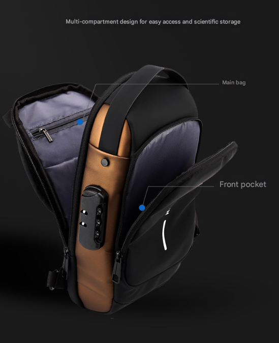 Blue and Brown Men's Anti-Theft Crossbody Sling Bag with USB Charging Port & Combination Lock โ image 5