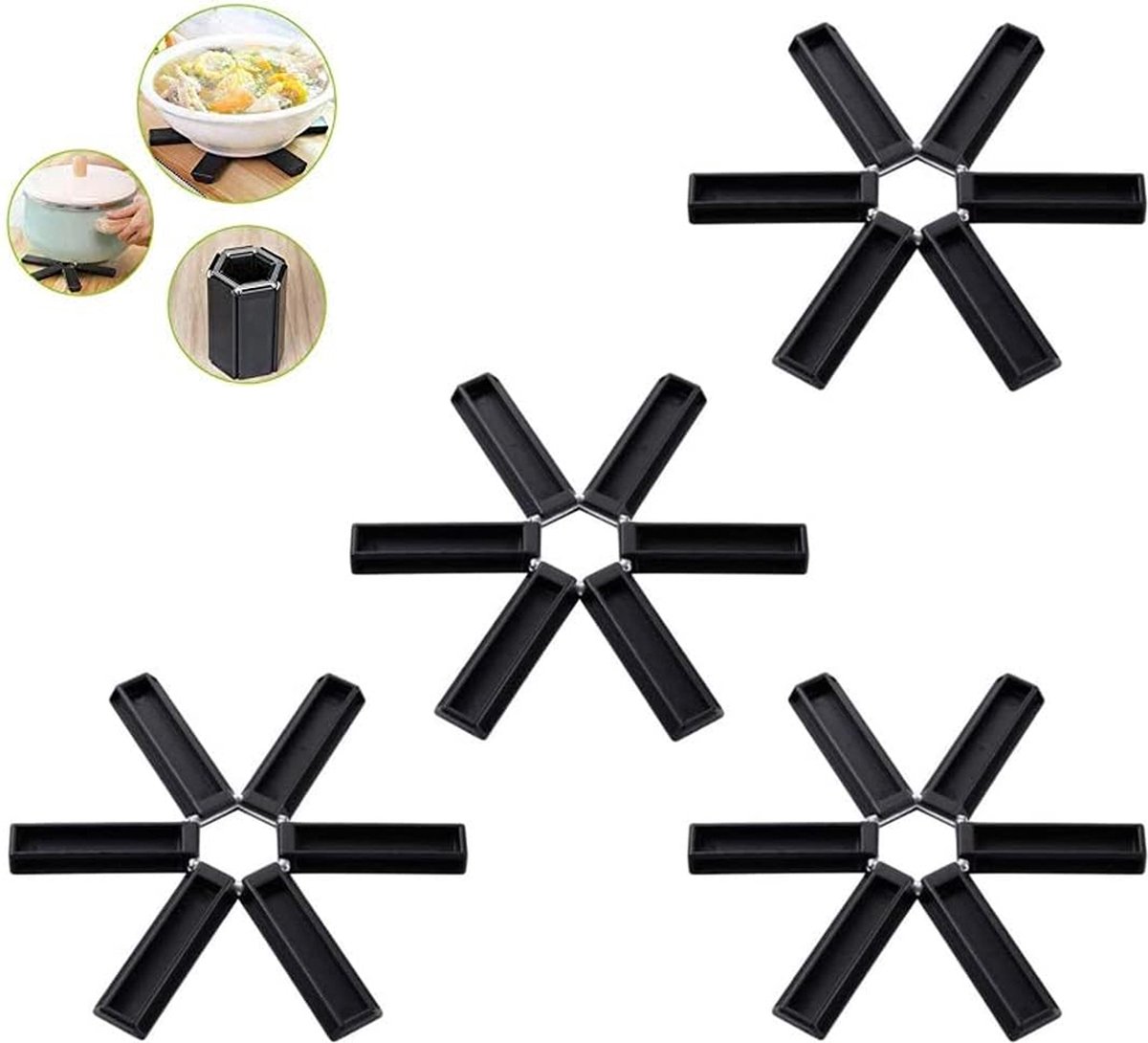 Pot Coaster - 4 Pieces - Coaster - Pot Holders - Pot Rack - Foldable - Heat Resistant - Non-Slip - Stylish Design - Practical - Foldable - Durable - Washable