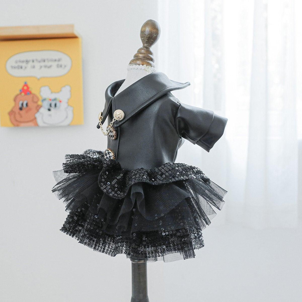 Autumn Winter Pet Dog Cat Dress Faux Leather Sequin Skirt Outfit for Small Dogs - L — image 6