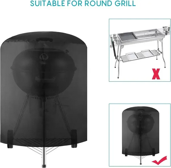1 Piece Round Grill Cover, 210D Oxford Waterproof Windproof Outdoor Protector for Charcoal and Gas Grills, Black, 71 x 65 cm โ image 5