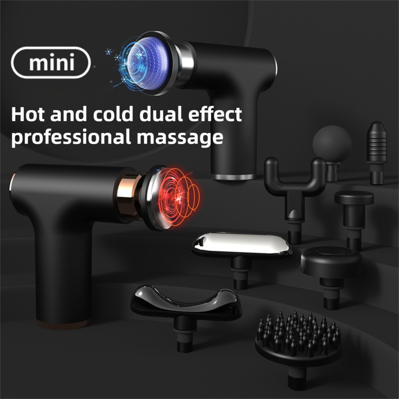 Black Grey Mini Hot Cold Massage Gun with10 Heads - 6 Intensity Dual Thermal Therapy Deep Muscle Reliever for Gym Fitness Recovery โ image 2