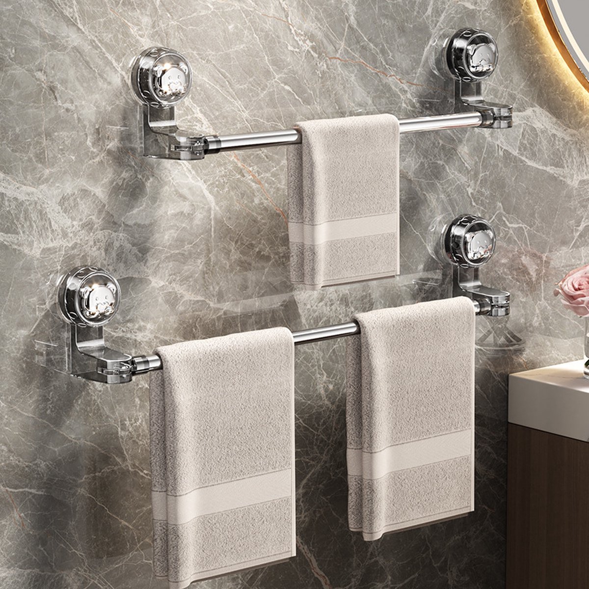 Extendable towel rail 30-60 cm - Bathroom towel rack - Suction cup towel rack without end caps - For bathroom, kitchen - Rotating - Corner towel rack - Wall β image 3