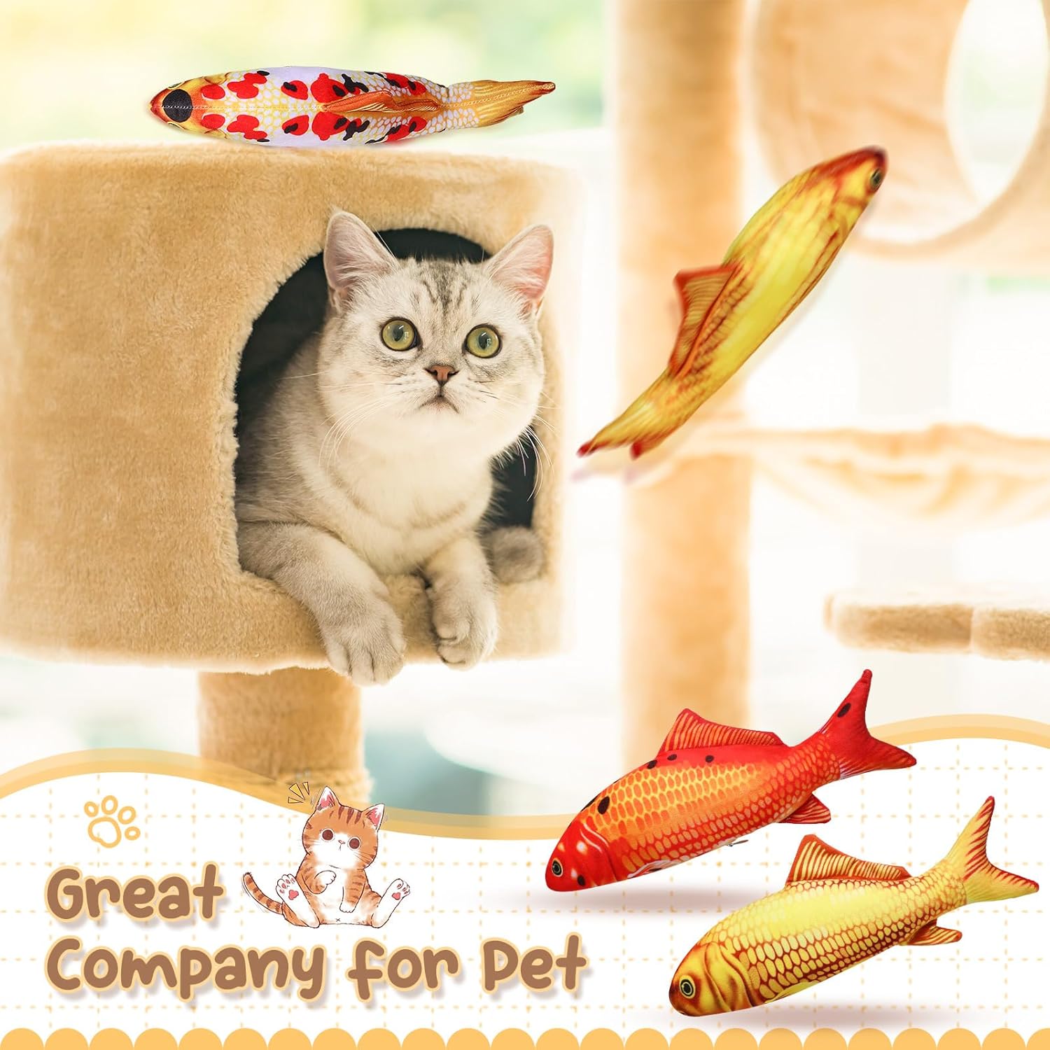 6 Pcs 12 Inch Fish-Shaped Soft Cat Cushions Pillow Realistic Pet Carp Play Pillow for Cats Birthday Gift(Classic Style) — image 5