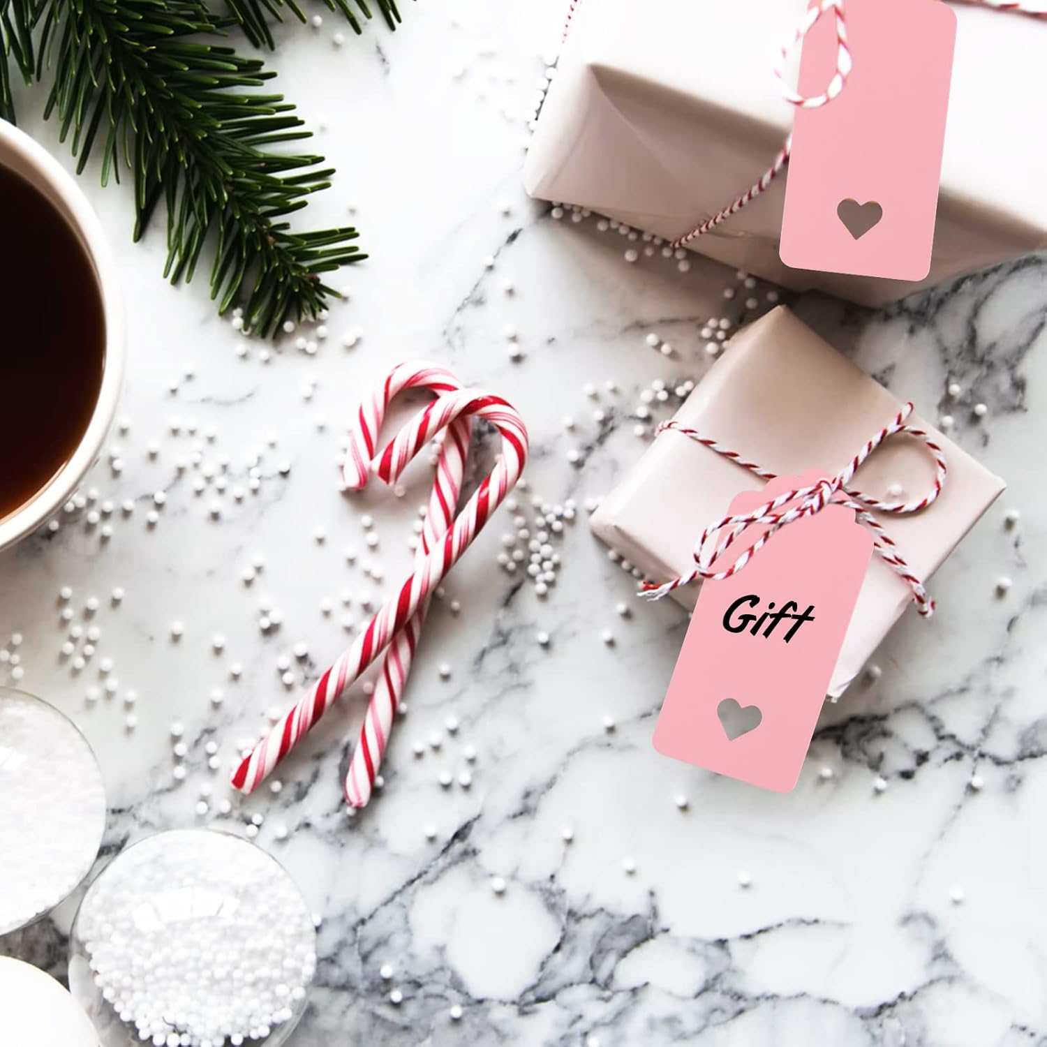 100Pcs Gift Tags with String, Pink Paper Tag with Hollow Heart, 3.7 x 1.7Inch Mother Day Tags, Blank Gift Wrapping Hangtag, Party Favors Tag for Wedding — image 4