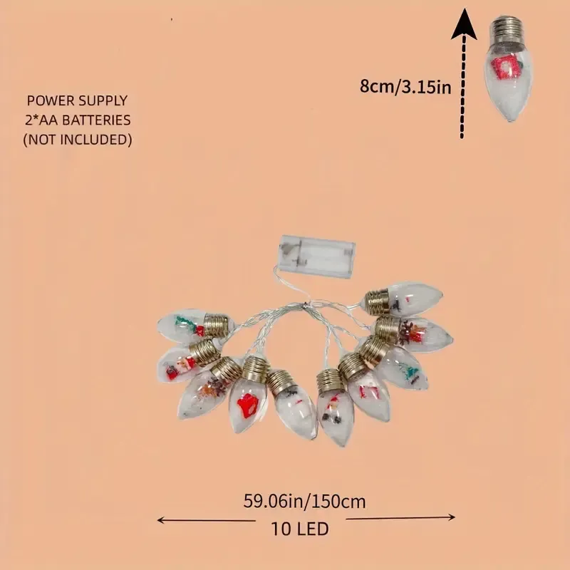 Christmas Wish Bulb String Light | 10 LED Warm Light Mini Scenes, Battery-Powered (Batteries Not Included), 150cm Long, Embedded Santa Claus, Snowman & — image 3