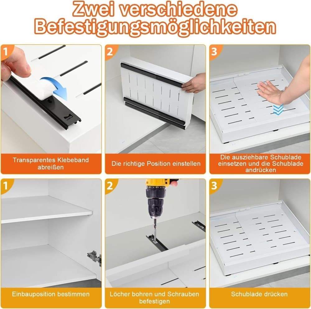 1 Layer Adjustable Metal Storage Shelf for Cabinets, Telescopic Drawer Pull-Out, Compatible with Kitchen Cabinet, 32–52 x 42 x 7.5 cm — image 4