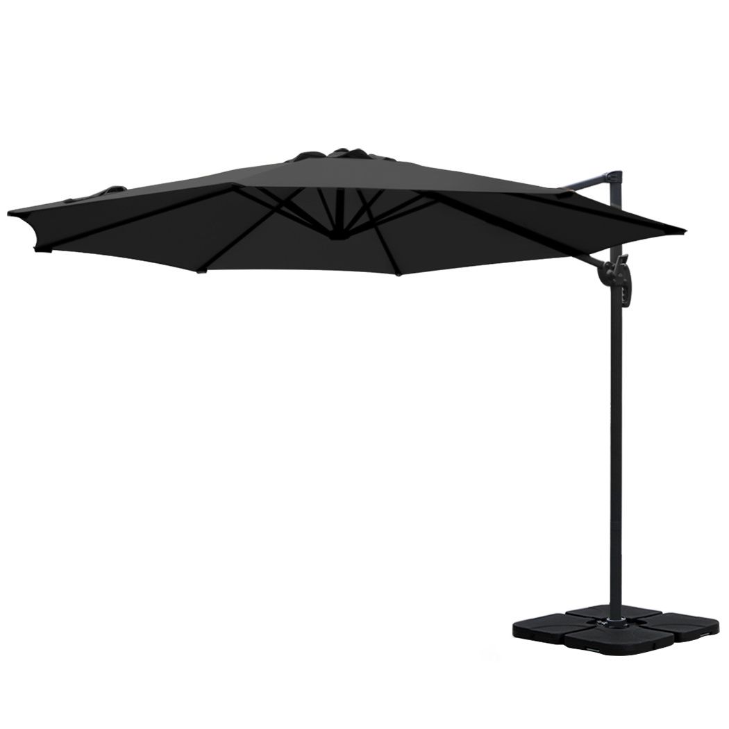 Instahut 3m Outdoor Umbrella w/Base Cantilever Beach Roma 360 Degree Tilt Black โ image 3