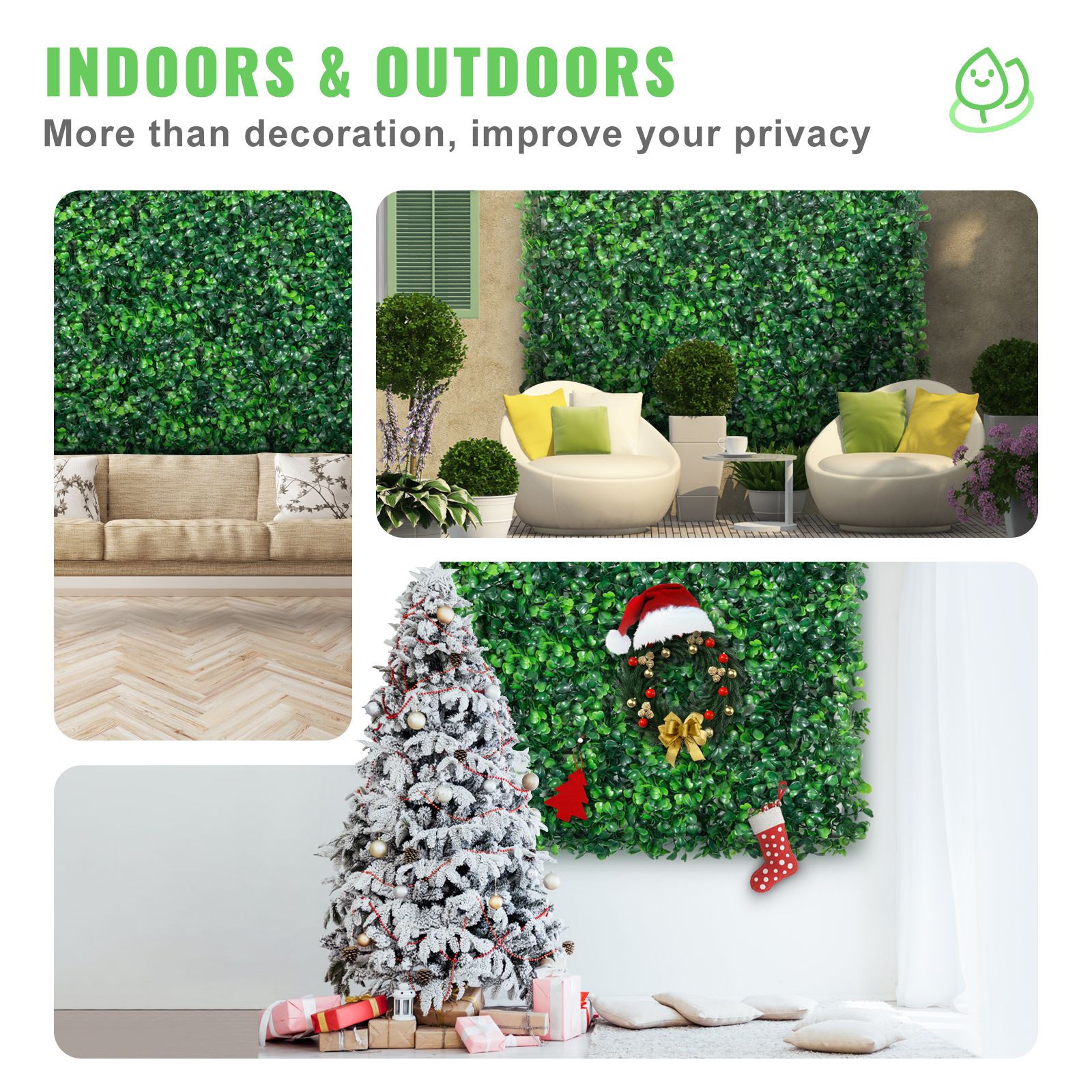Artificial Boxwood Panel UV 12pcs Boxwood Hedge Wall Panels Artificial Grass Backdrop Wall 20 × 20" 4cm Green Grass Wall Fake Hedge for Decor Privacy Fence — image 6