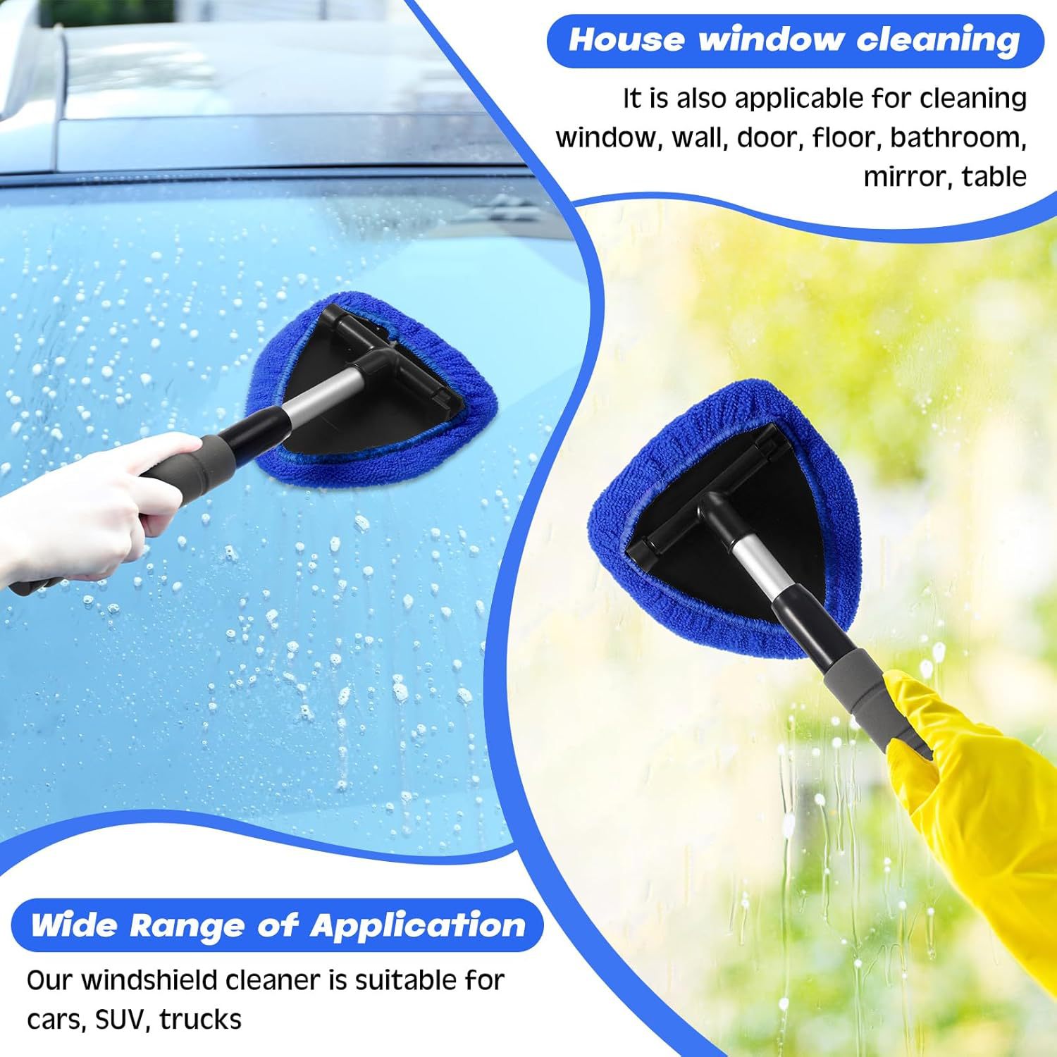 Black Car Windshield Cleaner Tool, Inside with 4 Reusable and Washable Microfiber Pads and Extendable Handle, Moisture Removal Tool โ image 5