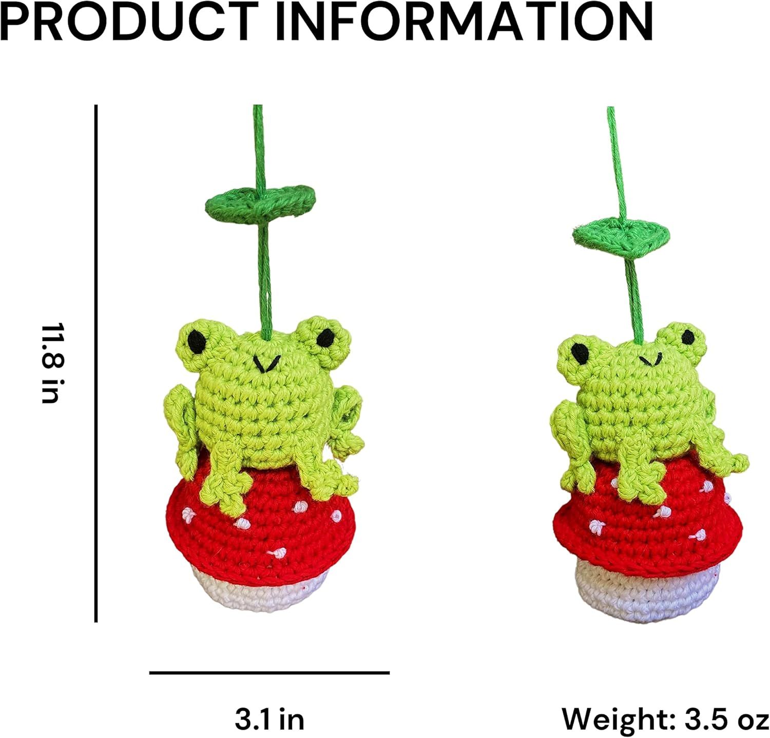 Crochet Frog and Mushroom Ornament, Accessories for Rear View Window, Handmade Hanging Car Charm, Automotive Interior Decorations, House Decoration (Frog and — image 2
