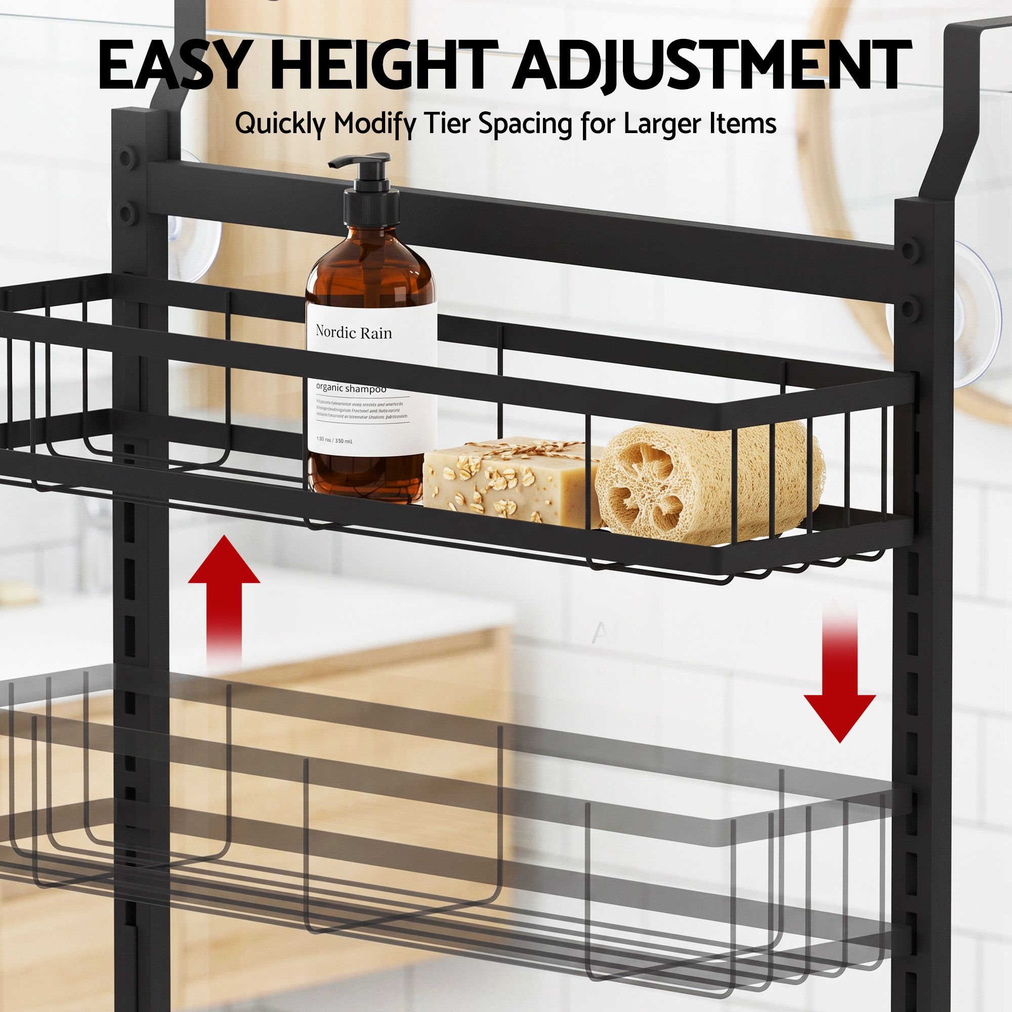 Artiss Over Door Bathroom Rack Hanging Organiser 4 Tier No Drill 91cm Black โ image 6