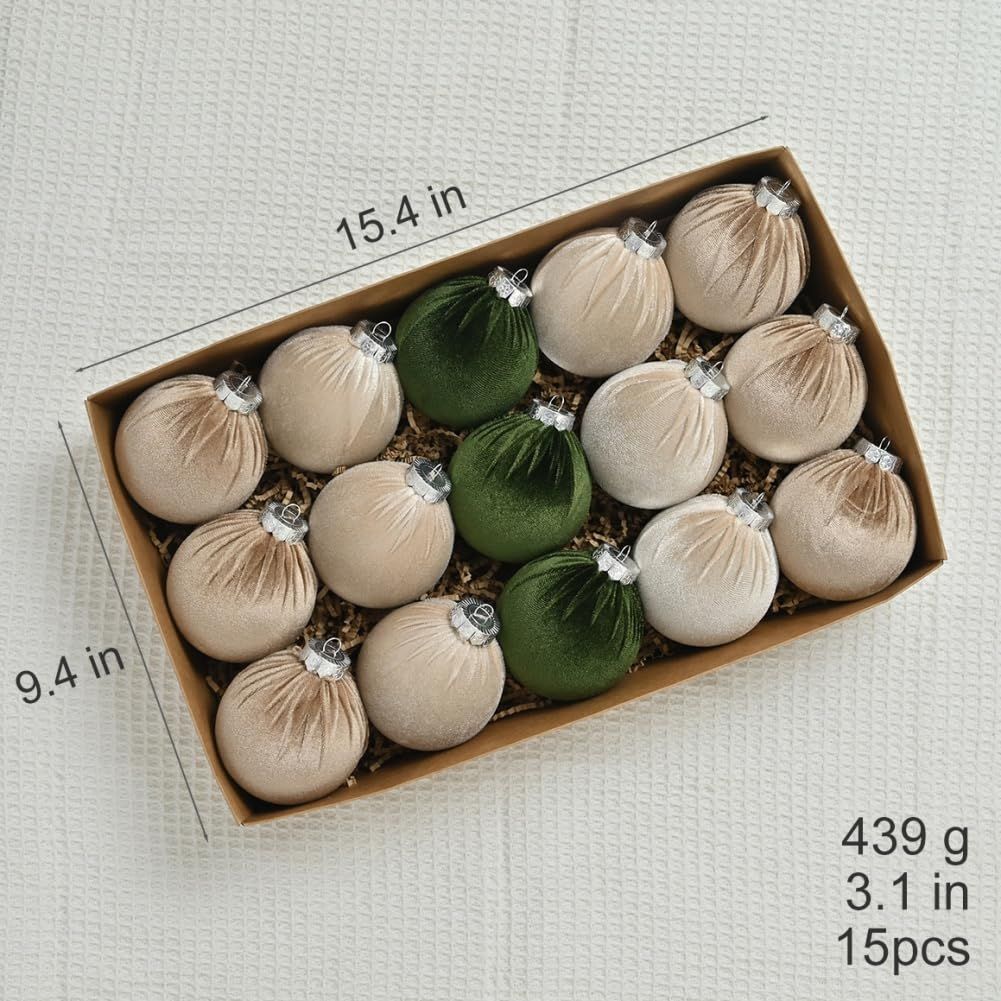 Velvet Christmas Ornaments Balls 15 Pcs 3.1 Inches / 8cm Large Christmas Baubles Shatterproof Xmas Ball for Christmas Tree â image 2