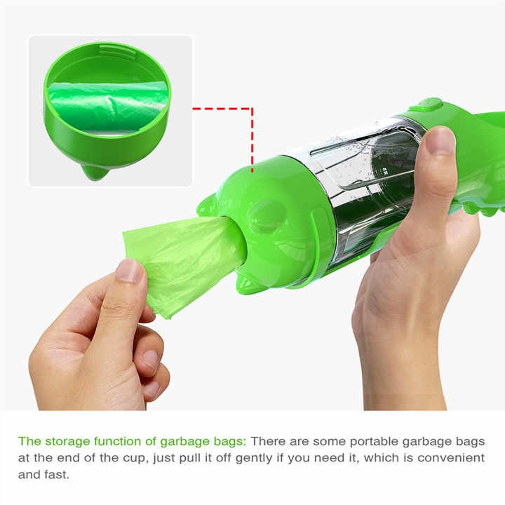 Pink Portable Pet Water Bottle with Waste Bag Dispenser - 300ml Leak-Proof Travel Hydration Solution โ image 4