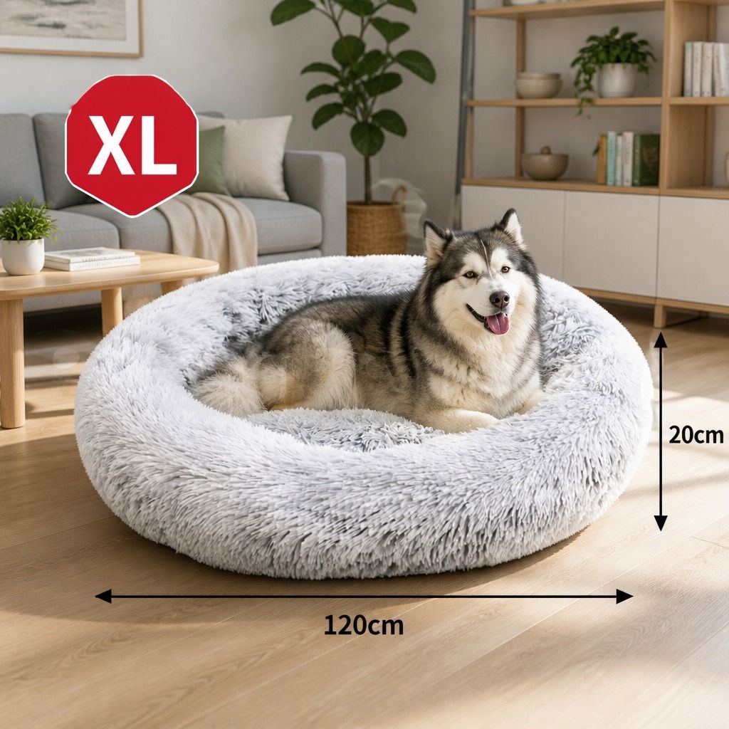 Dog Cat Pet Calming Bed Washable ZIPPER Cover Warm Soft Plush Round Sleeping 120cm — image 2