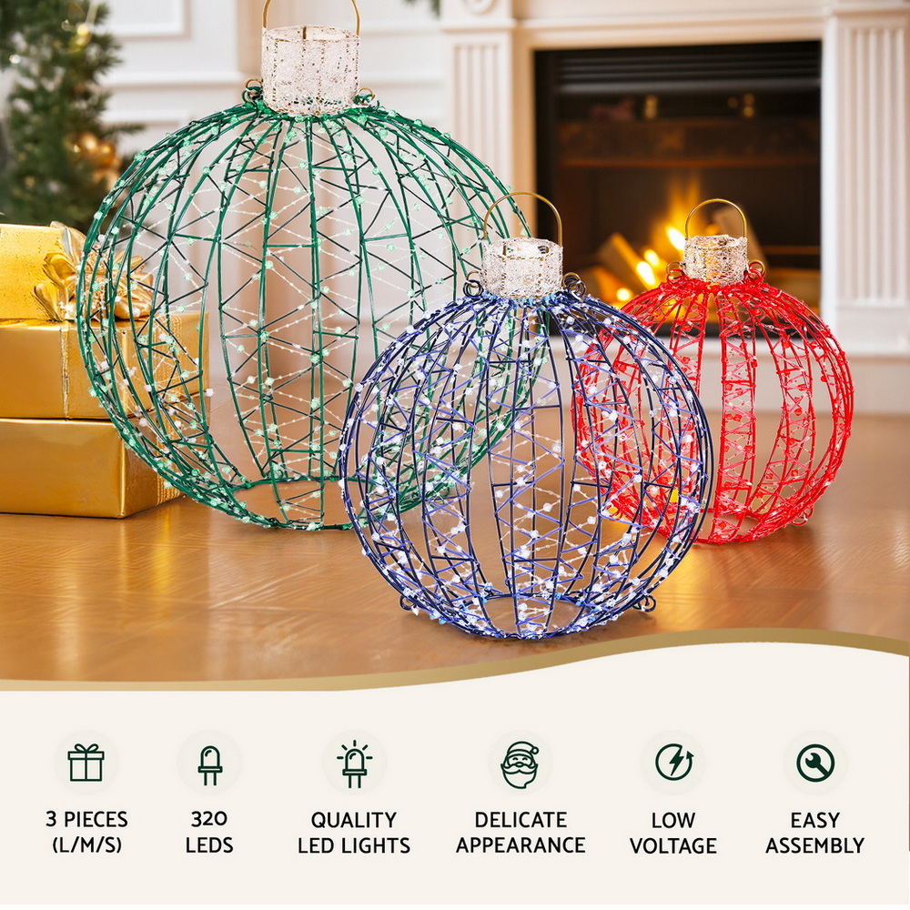 Jingle Jollys Christmas Lights 320 LED Fairy Light 3pcs Ball Decorations Set — image 4