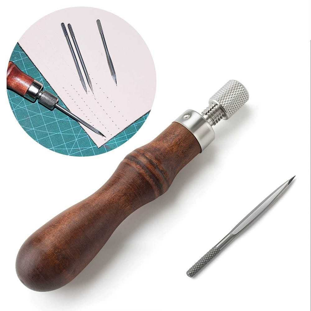 4 in 1 Wooden Handle Leather Craft Sewing Kit DIY Hole Punch Tool for Leather Sewing Hand Stitching โ image 3