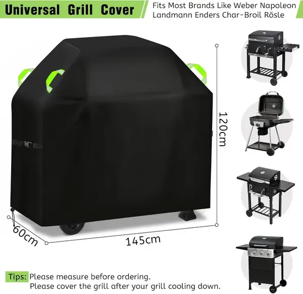 BBQ Grill Cover 420D Oxford Waterproof Windproof for Outdoor Gas and Charcoal Grills 145 × 60 × 120 cm Black — image 2