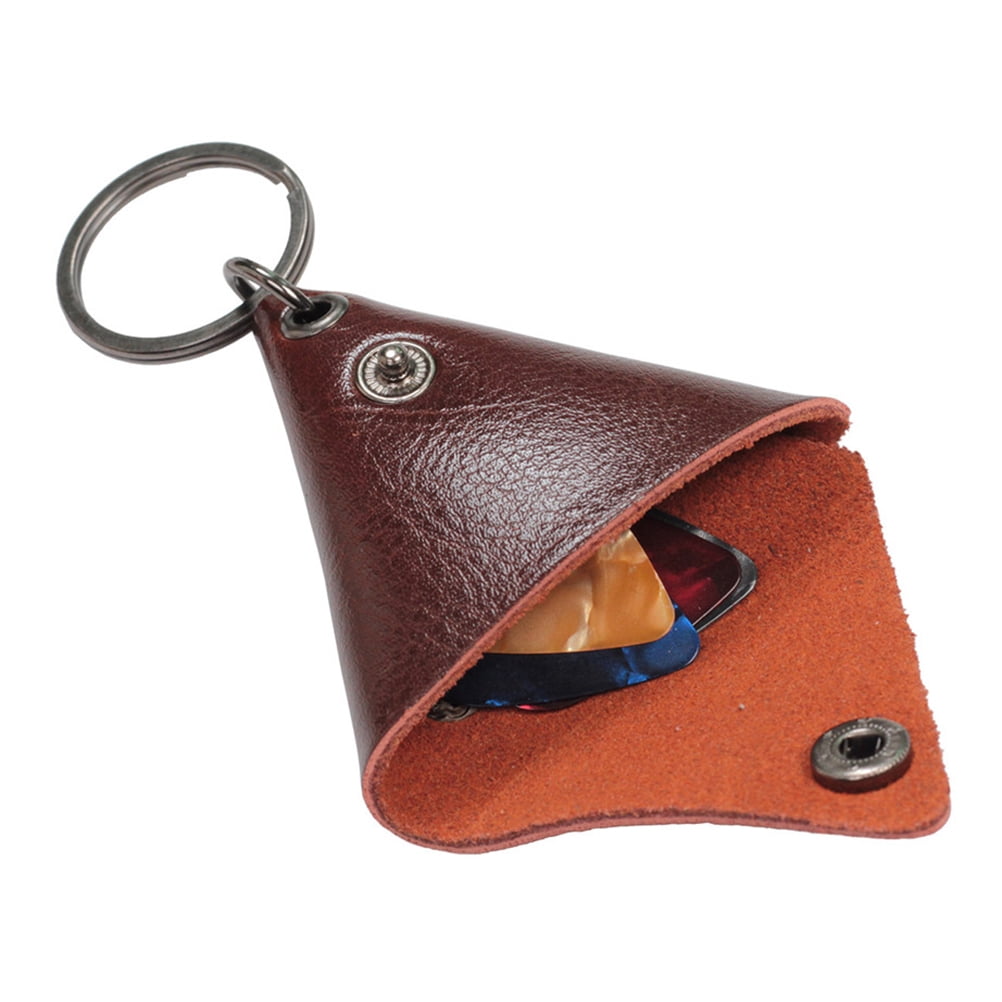 Guitar Pick Holder Genuine Leather Guitarra Plectrum Case Bag Triangle Keychain Accessories, for Travel, Work and Everyday Carry, Brown โ image 2