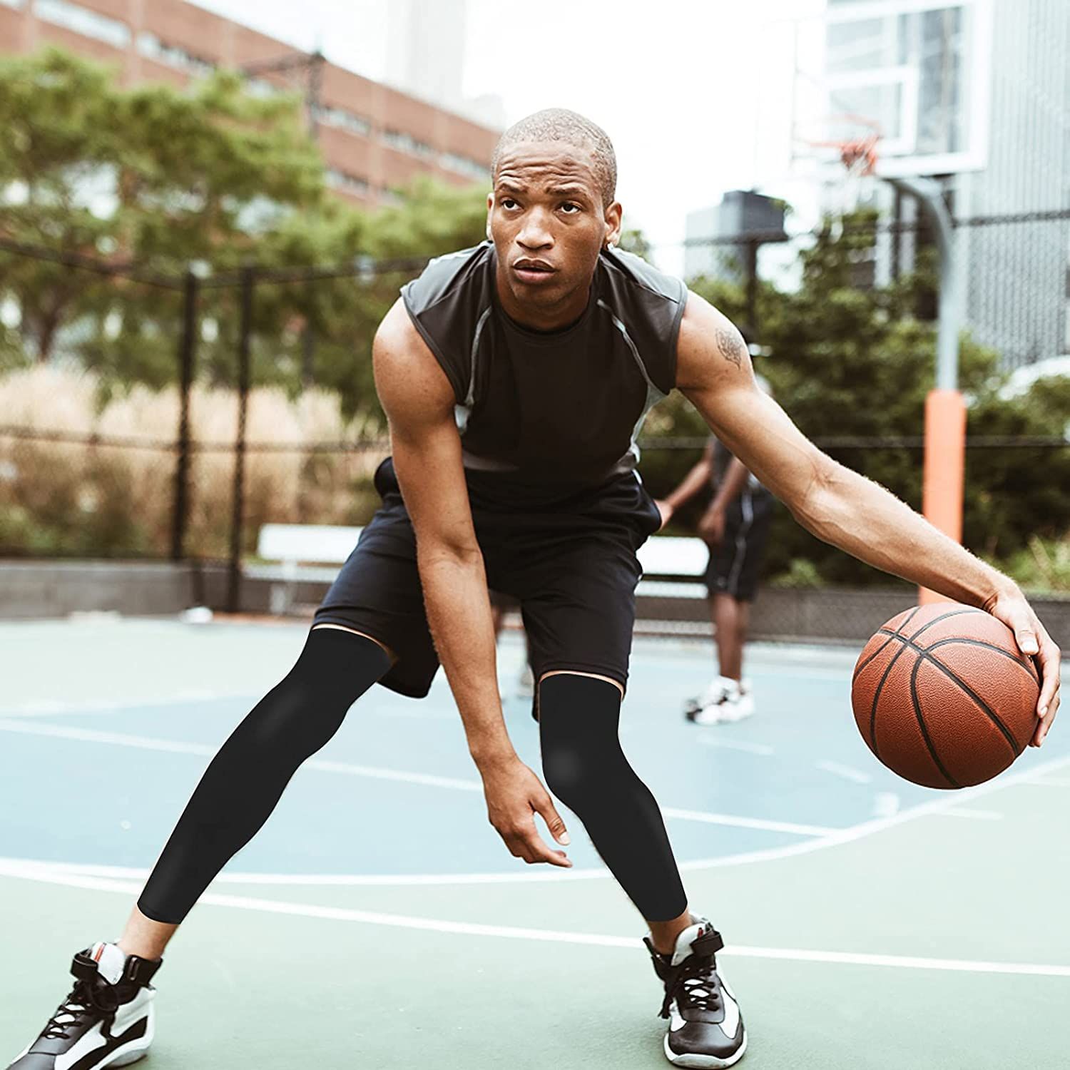 4 Pieces Sports Leg Sleeves, Breathable Sun Protection Leg Covers, Quick-Dry Full Length Leg Sleeves for Men Women, Ideal for Running Basketball Cycling — image 5