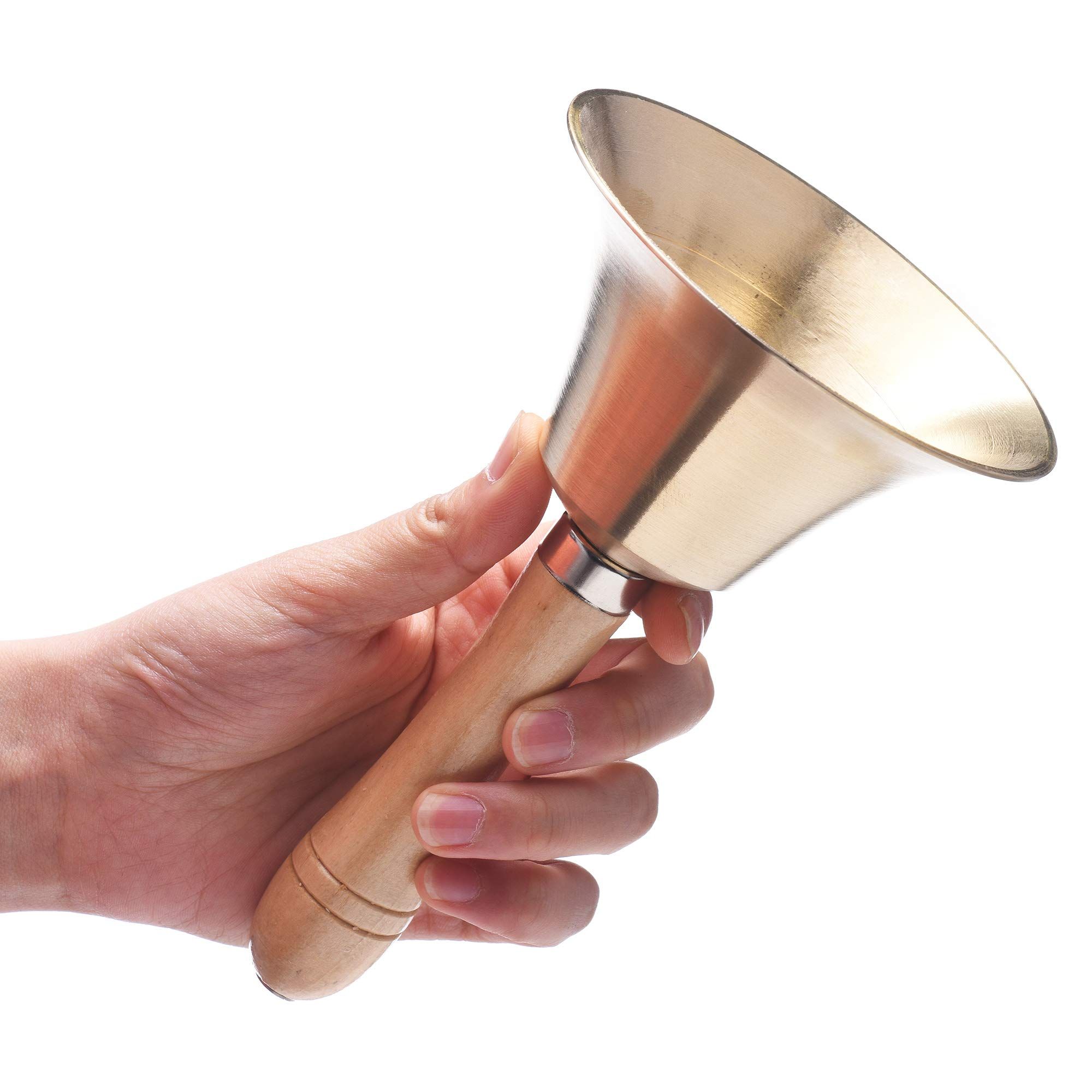 Hand Bell Extra Loud Solid Brass Call Bell Handbells with Wooden Handle Multi-Purpose for School,Christmas and Wedding Service