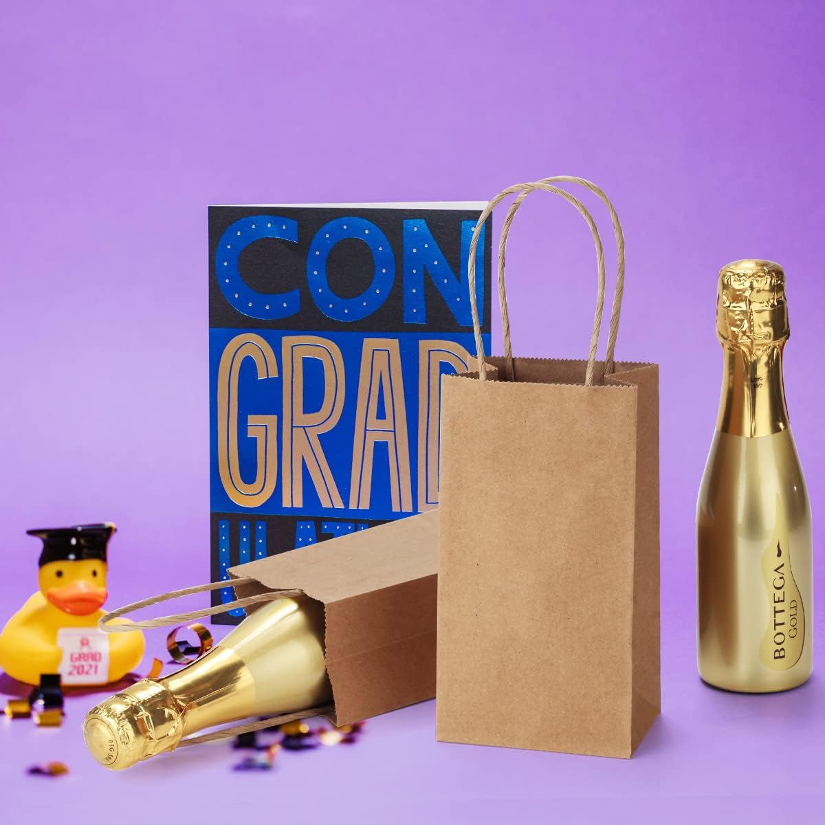100 Pack 3.5x2.4x6.7 Inches Mini Gift Party Favor Bags Small Brown Gift Bags with Handles Bulk Recyclable Kraft Paper Sacks — image 4