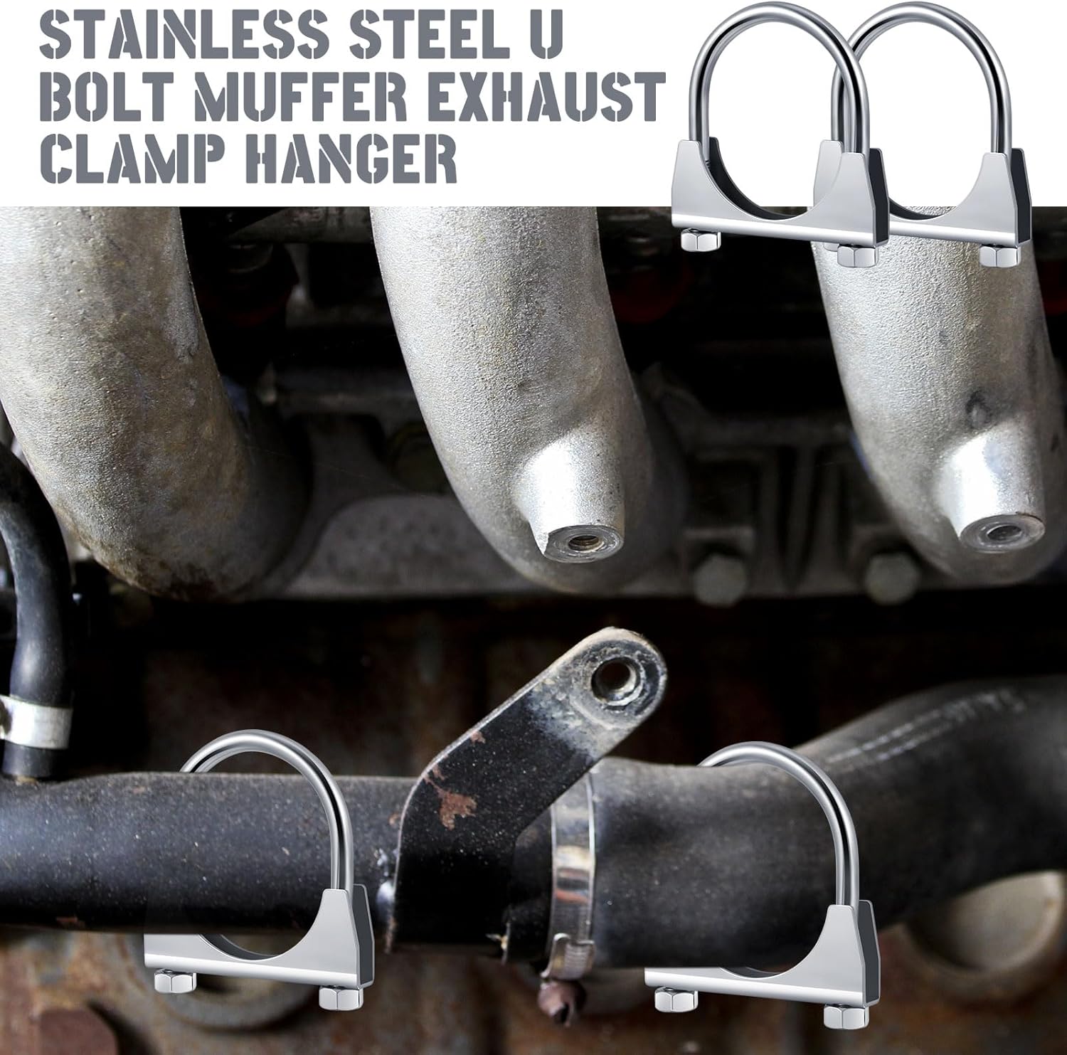 4 Pcs 2-1/2" Exhaust Clamp Heavy Duty U-bolt Exhaust Clamp - Saddle Design Muffler Pipe Connector, Tip Hook Clip, Galvanized Iron, Fits 2.5" Od Pipes โ image 5