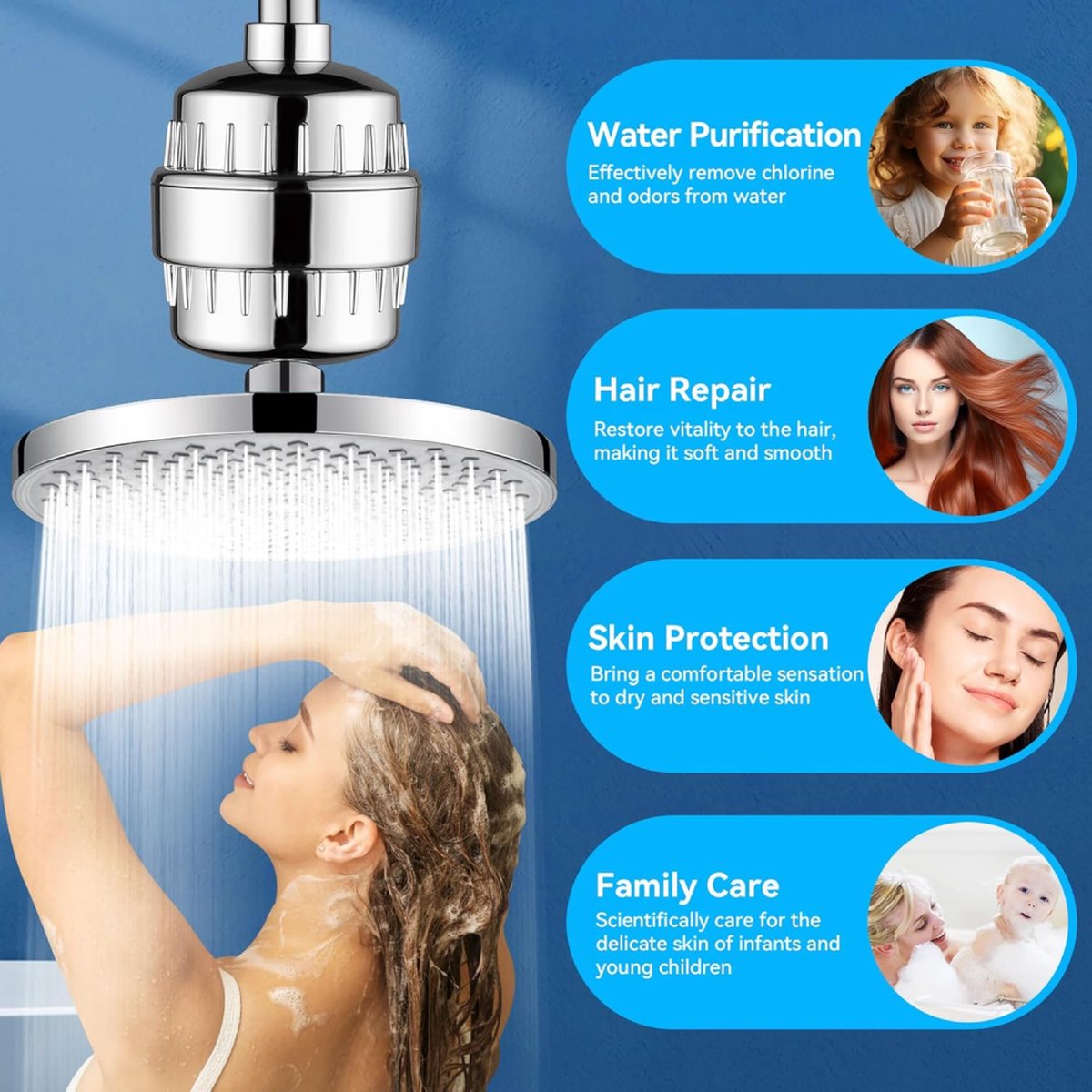 Universal Shower Filter With Extra Filter - 15 Stage Shower Filter - Anti-Limescale Water Filter - Tap Filter - Water Filter For Shower Head - Remove — image 5