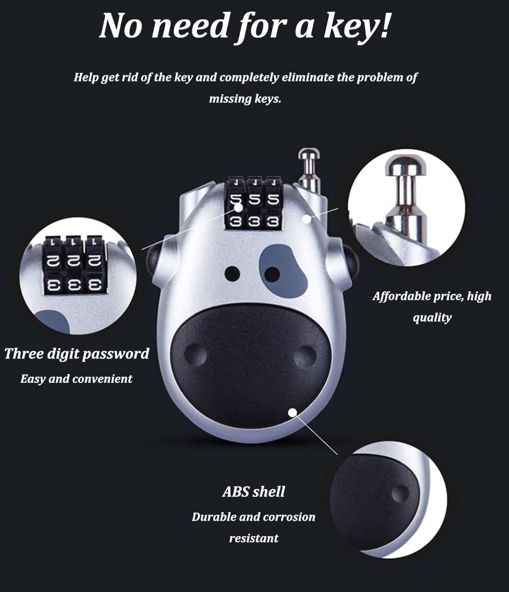 Combination Password Padlock with 3 Digit Resettable Code Combo Lovely Style Retractable Steel Wire Stylish Compact for Luggage โ image 4