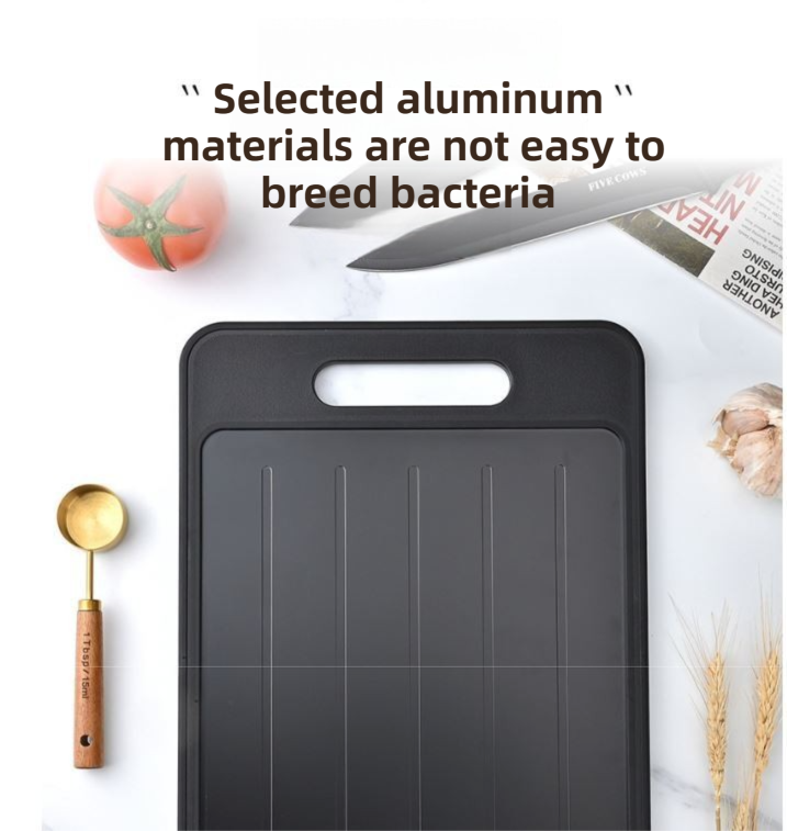Black Aluminum Alloy Fast Thawing Dual-Sided Cutting Board(36.5x25CM) - Multifunctional Kitchen Tool with Garlic Grinder and Knife Sharpener — image 3