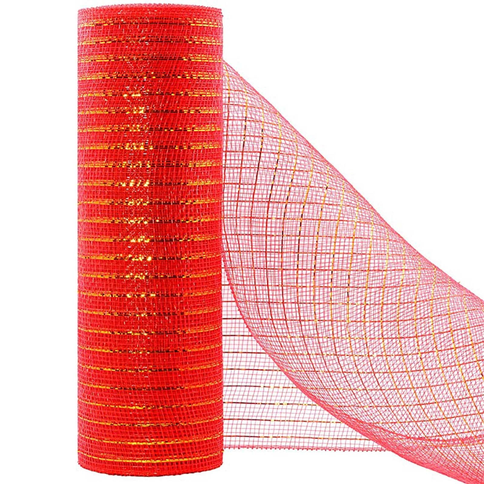 10 Inch x 30 Feet Deco Poly Mesh Ribbon, Metallic Foil Poly Mesh Ribbon, for Wreaths, Swags, Craft, Wedding, Party and Decorating Supplies Red — image 3