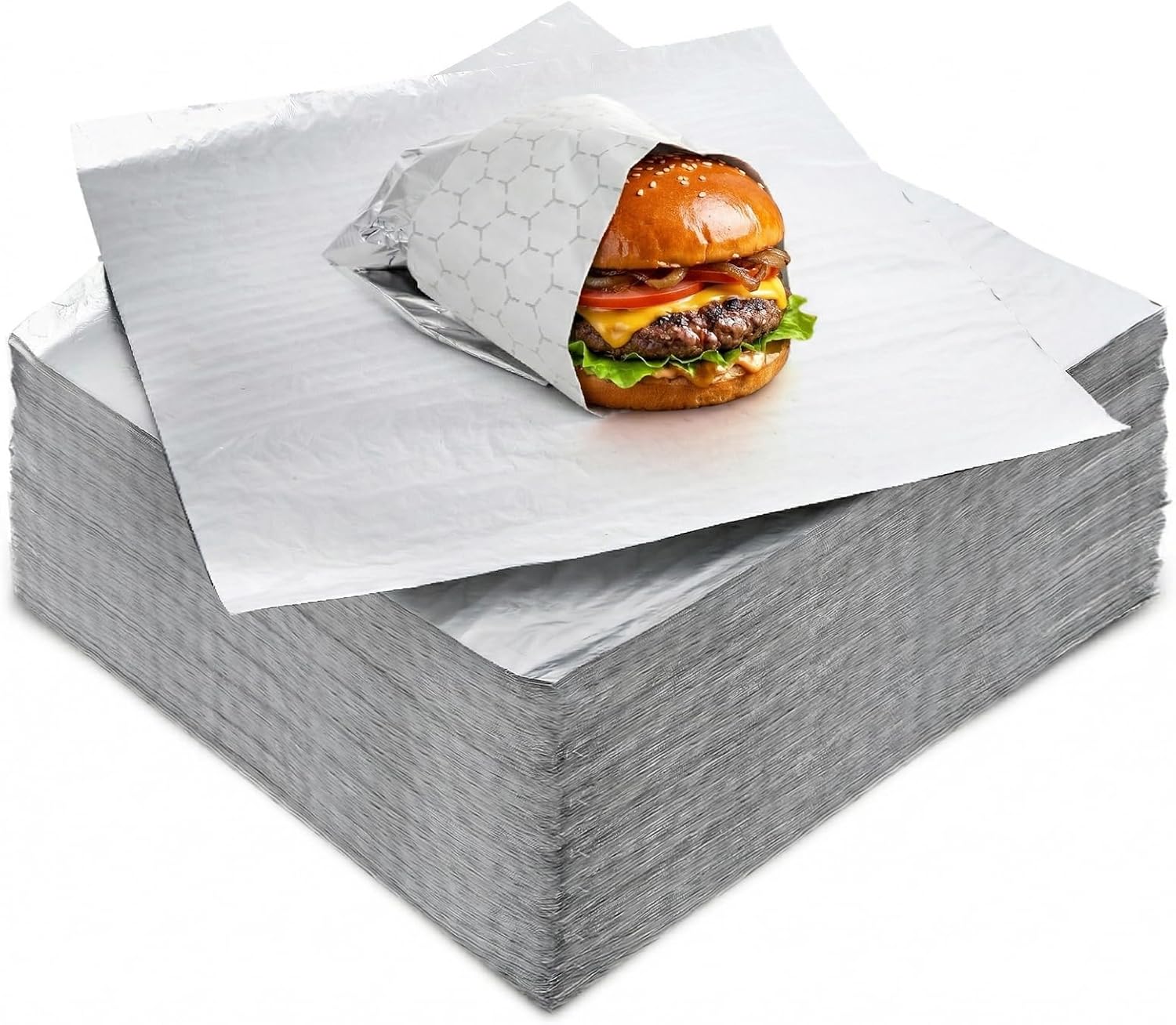 200 Pack Insulated Foil Sandwich Wrap Sheets, 12"x12" Pre-Cut Burger Wrapping Paper, Heat and Cold Insulation Aluminum Wrappers for Hot Dogs, Burritos, BBQ