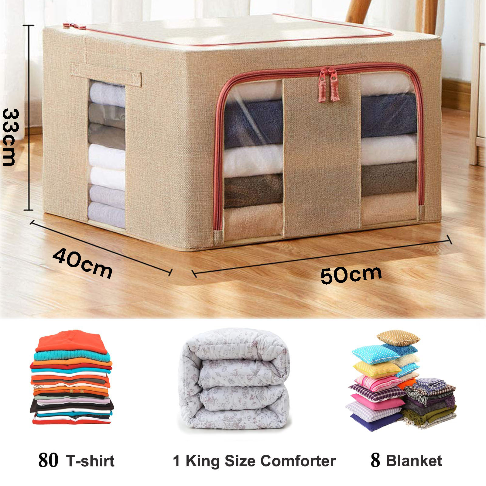 66L Cloth Storage Box Closet Organizer Storage Bags Clothes Storage Bags Wardrobe Organizer Idea CREAM — image 2