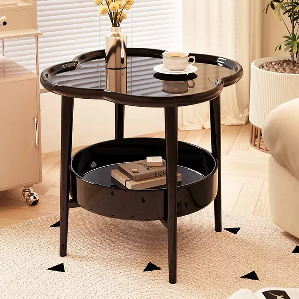 Trendy Black Round Coffee Side Table Modern Minimalist End Table for Living Room — image 5