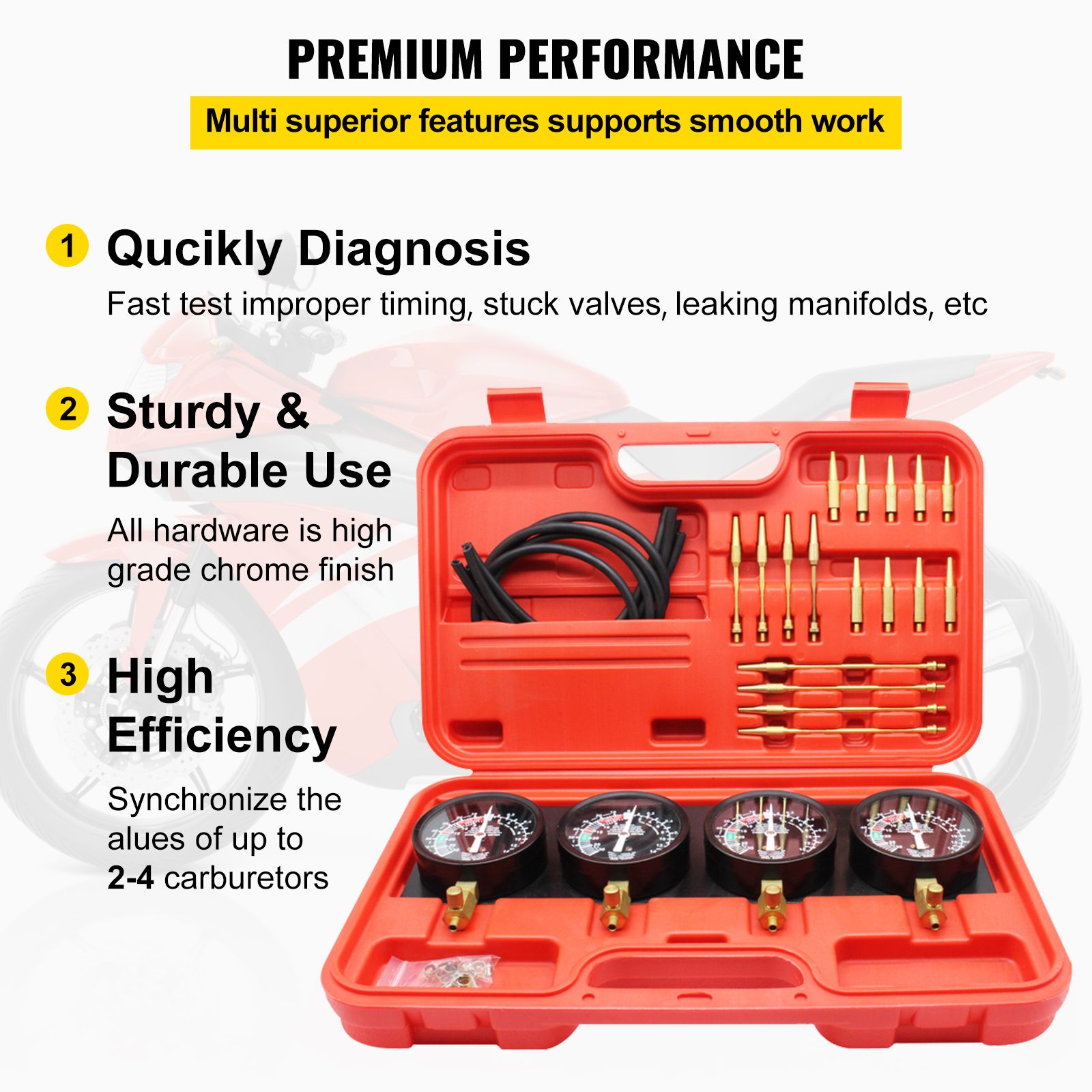 Fuel Vacuum Carburetor Synchronize Tool Kit Fuel Vacuum Carburetor Synchronizer carb sync Gauge Set with Rubber Hose — image 4