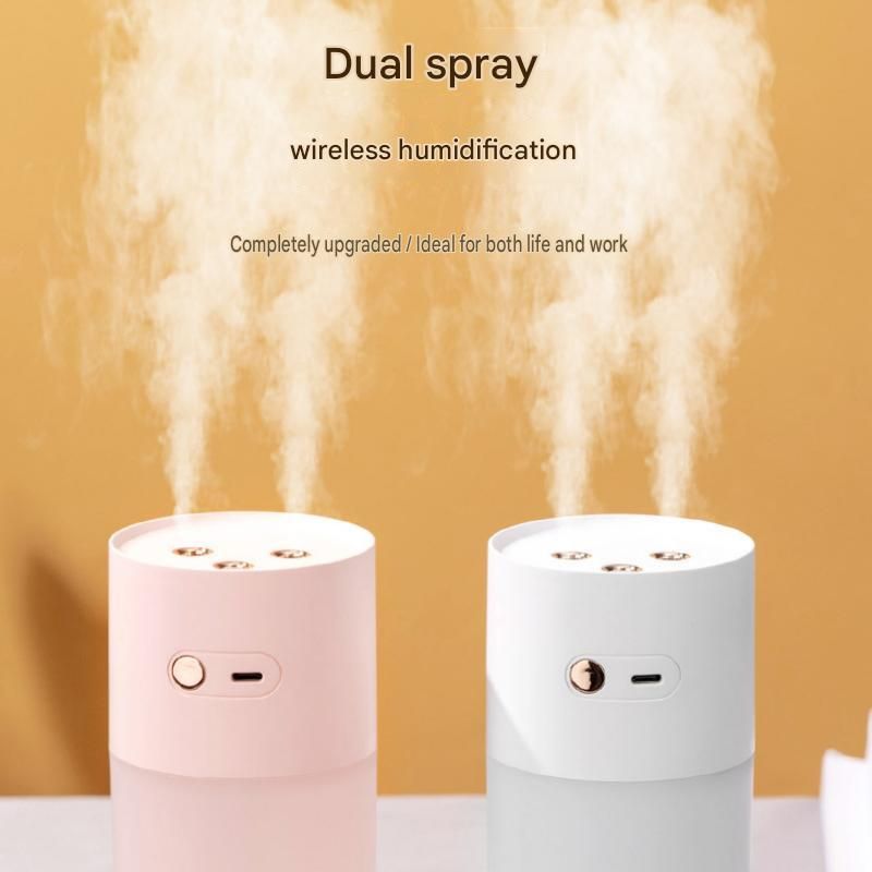 Creative Romantic Home Gift Set - White Dual Spray USB Humidifier with Warm LED Night Light and White Acrylic Decorative Ambient Lamp, Portable Lamp and Car — image 2