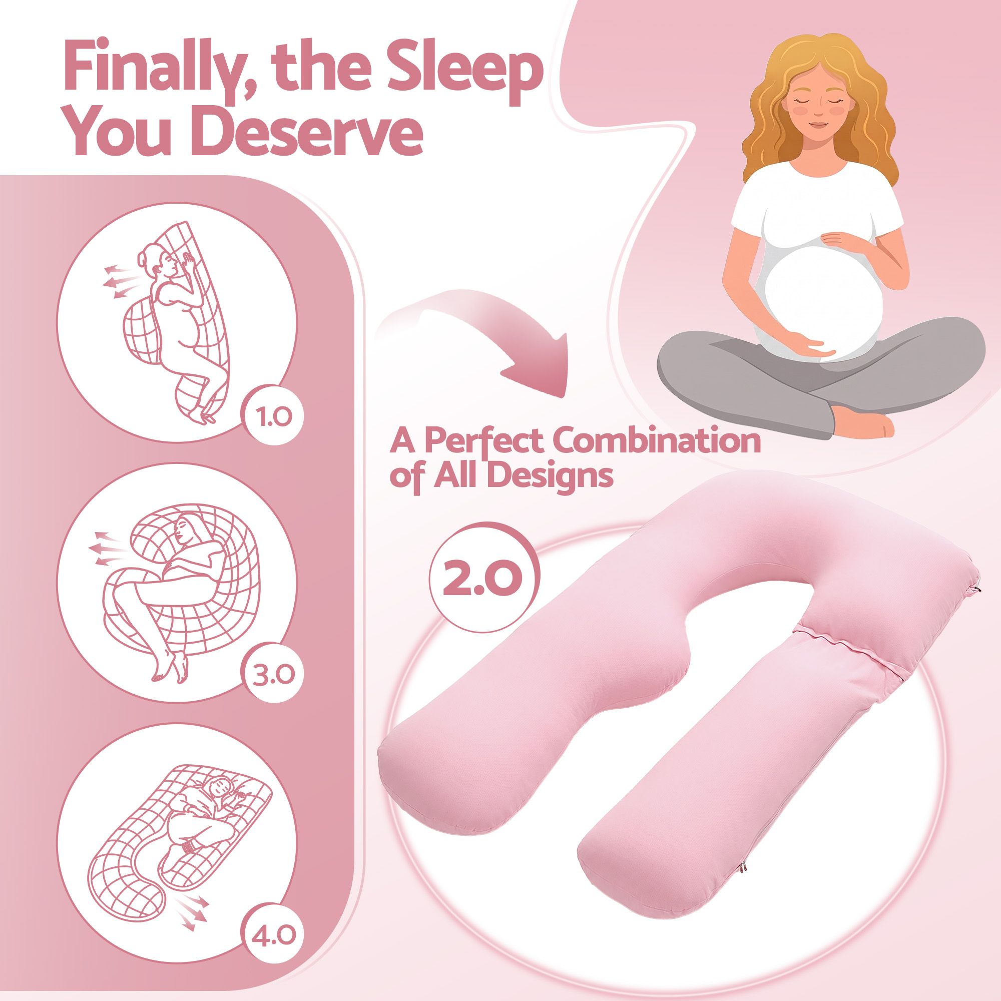 Giselle Bedding Pregnancy Pillow U Shaped Full Body Pillow with 100% Cotton Jersey Cover Maternity Pillow for Sleeping Reading, Pink, 73x133cm โ image 5