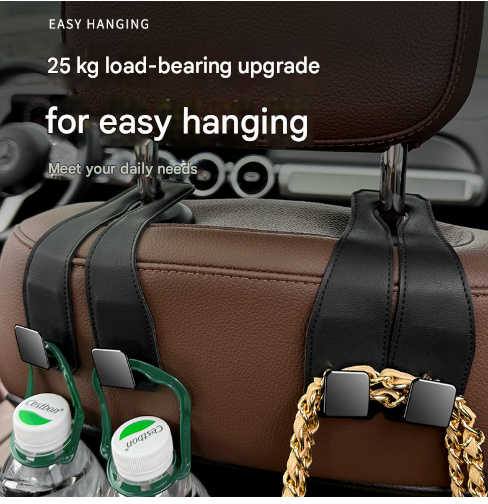 Coffee Heavy Duty Car Headrest Hooks (Set of 4 Units) - PU Leather Seat Back Organizer Hangers โ image 2