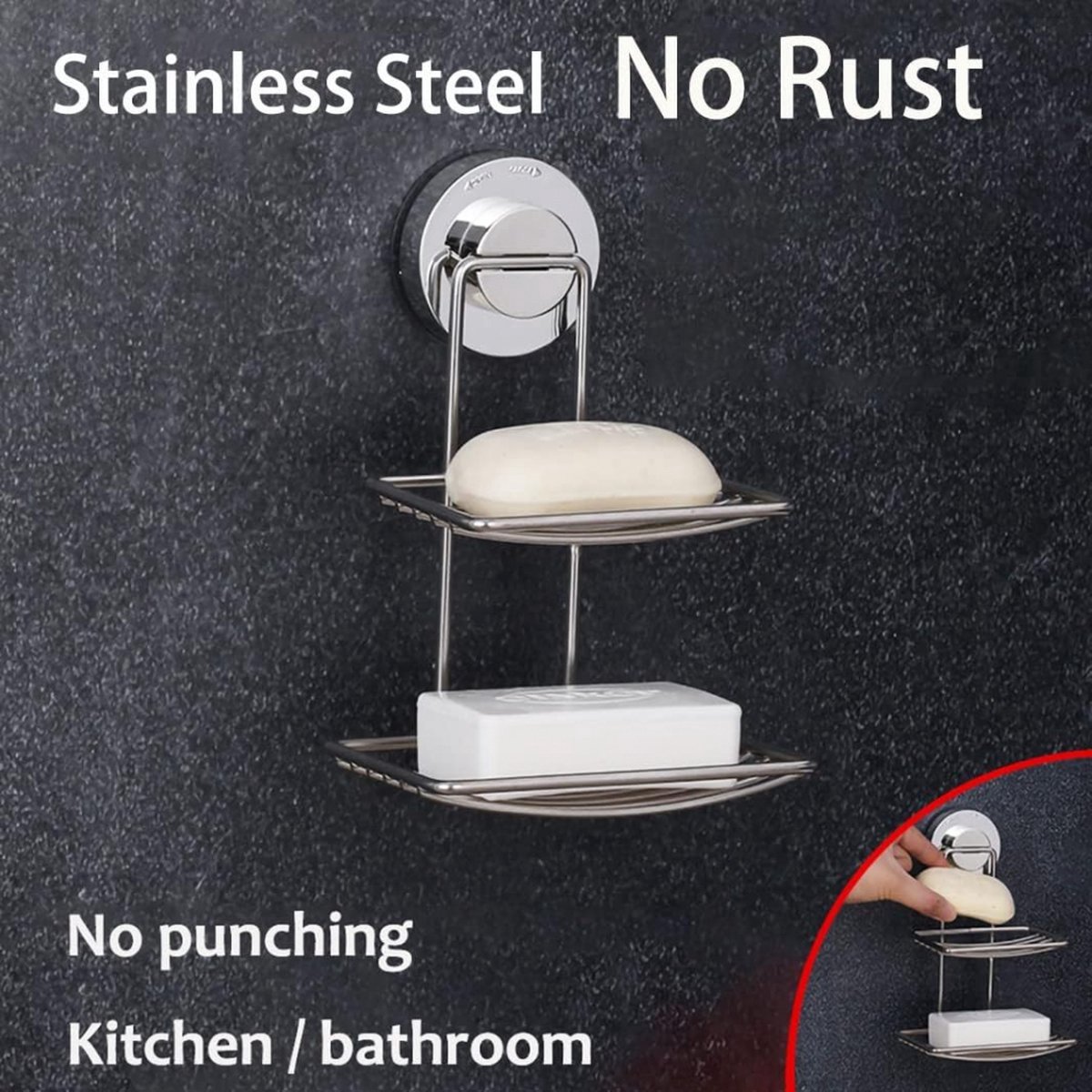Soap Holder - Double-Layer Soap Rack - Stainless Steel - High Load Capacity - Powerful Suction Cup - Soap Dish - Hanging Soap Rack - Shower / Bathroom Rack — image 2