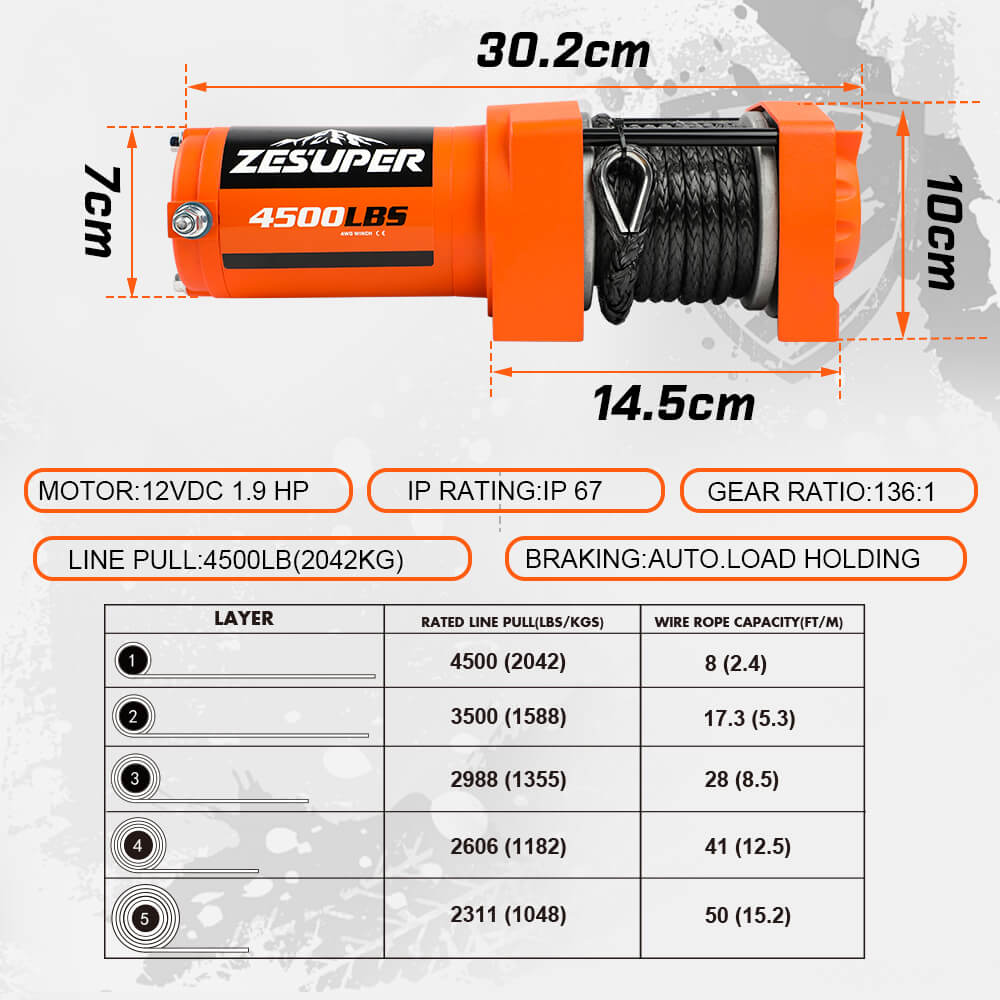 4500lb Electric Winch 12V Synthetic Rope Wireless RemoteX2 ATV Winch Kit Boat Winch UTV 4WD Orange โ image 4