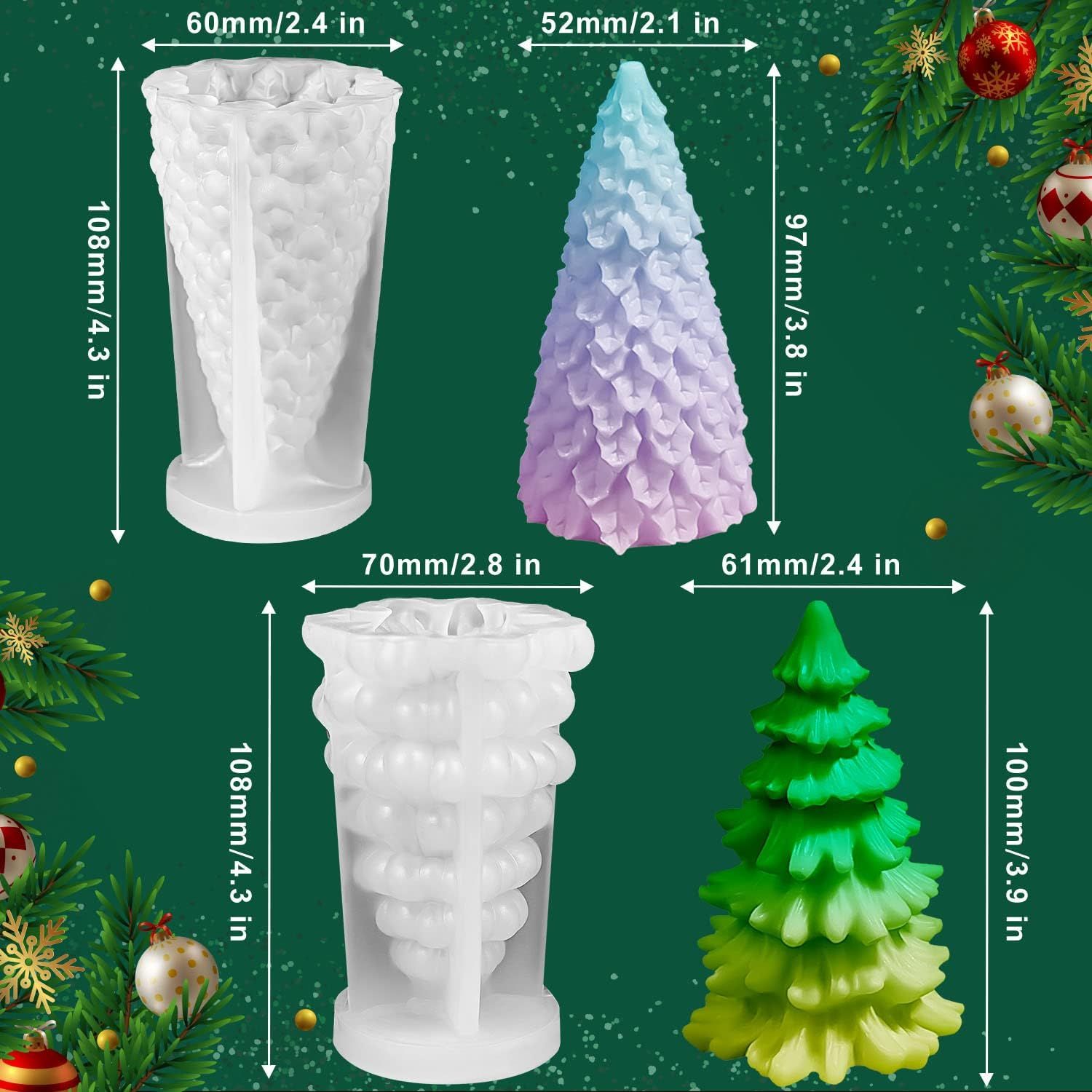 3D Christmas Tree Candle Mold, 2 Pcs Silicone Mold for Candle Making, Xmas Handmade Candle Making Mould, DIY Craft Resin Mold โ image 4