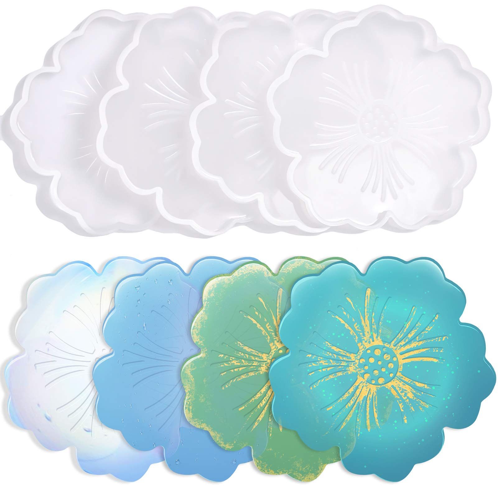 Silicone Coaster Molds, 4 PCS Flower Silicone Coaster Molds Coaster for Epoxy Resin Agate Coaster Cup Mat for Making DIY Craft — image 2