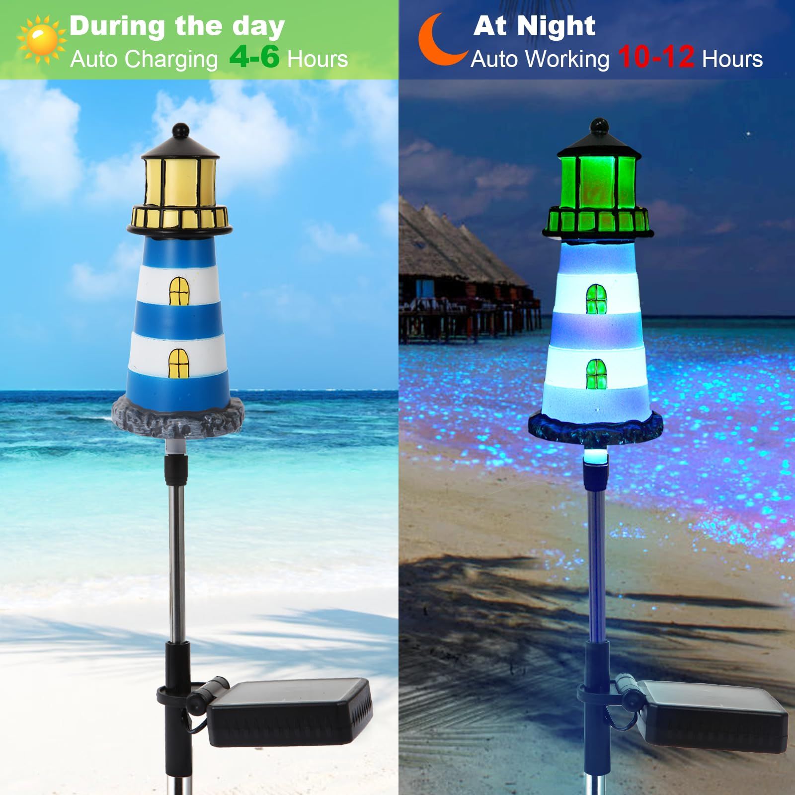 Solar Outdoor Lights,2 Pack Lighthouse Solar Lights Outdoor Waterproof, Solar Walkway Lights Maintain of Lighting for Your Garden — image 4