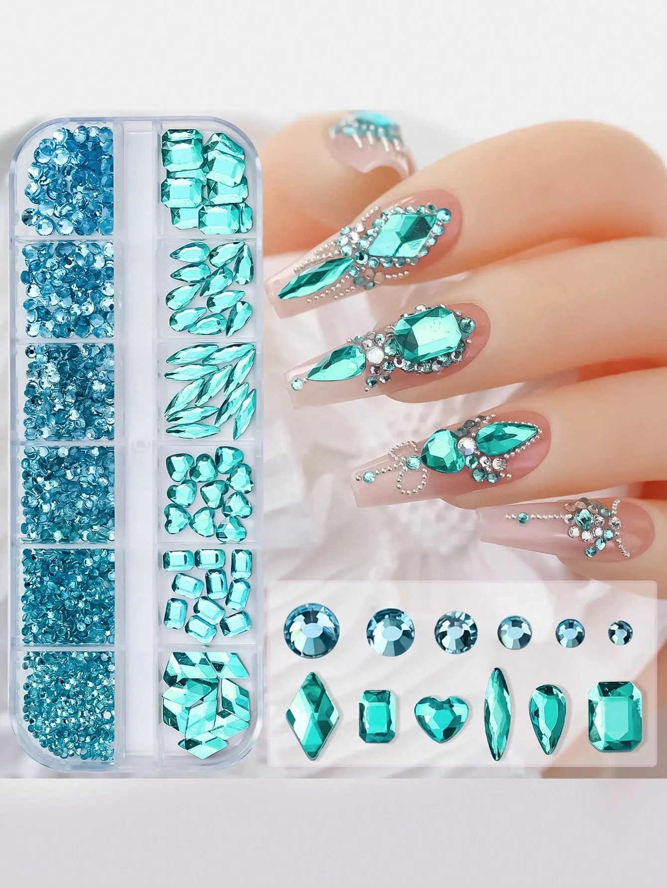 Multi Size Lake Blue Nail Rhinestones K9 Round Square Crystals Diamond Gem For Nail Art DIY Jewelry Crafts Accessories 12 Sizes Supplies Charms — image 2