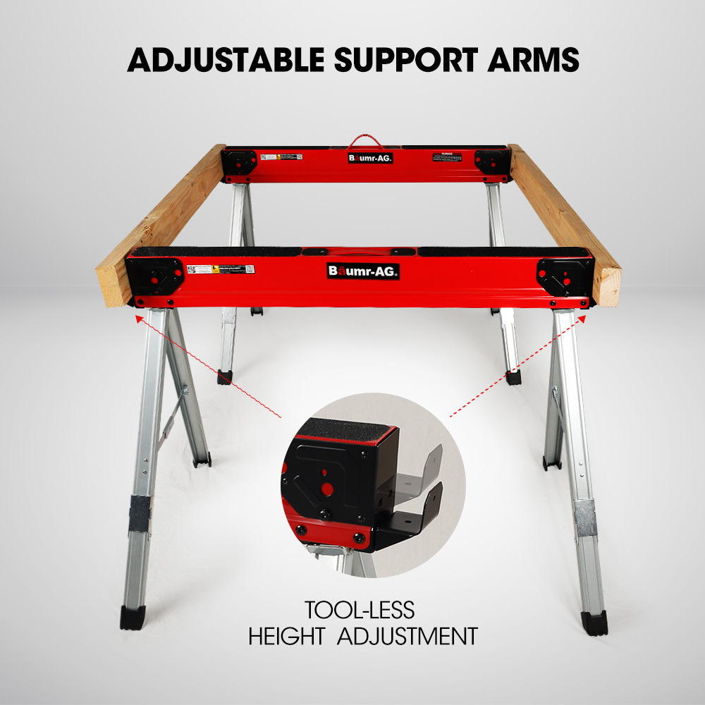 Baumr-AG 2 x Steel Saw Horse, 1000kg Capacity Folding Adjustable Sawhorses, 2x4 Support Arms โ image 5