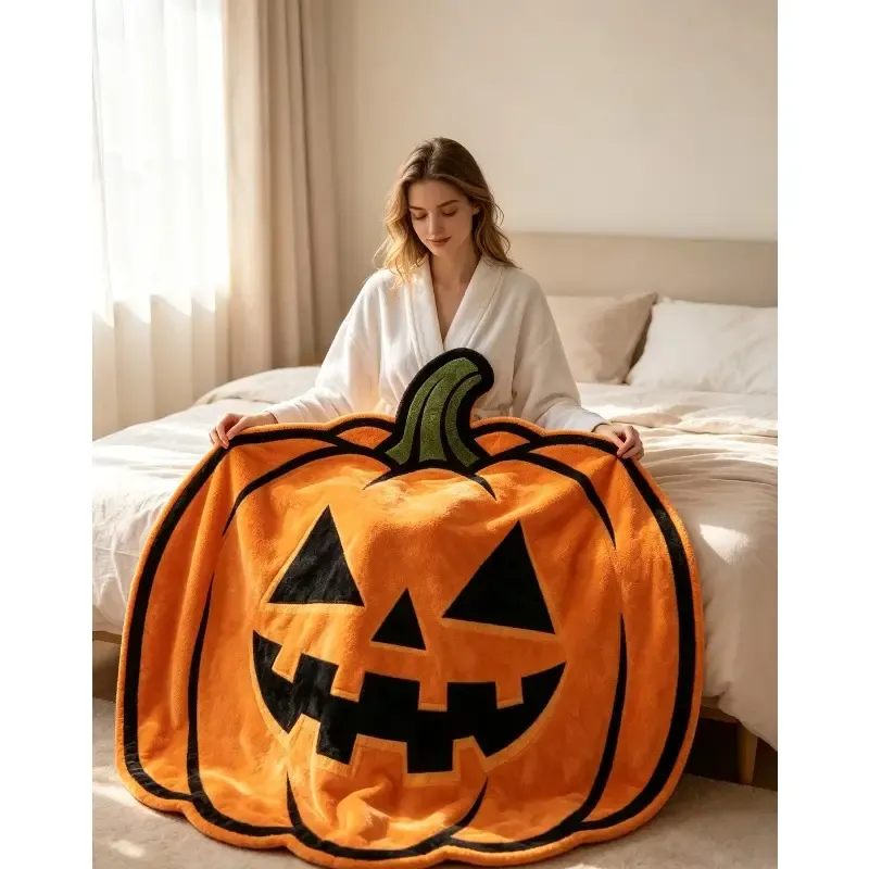 π Halloween Pumpkin-Shaped Flannel Throw Blanket, Soft & Warm, Must-Have Creative Home Decor! π/90*90cm(35.43*35.43in)