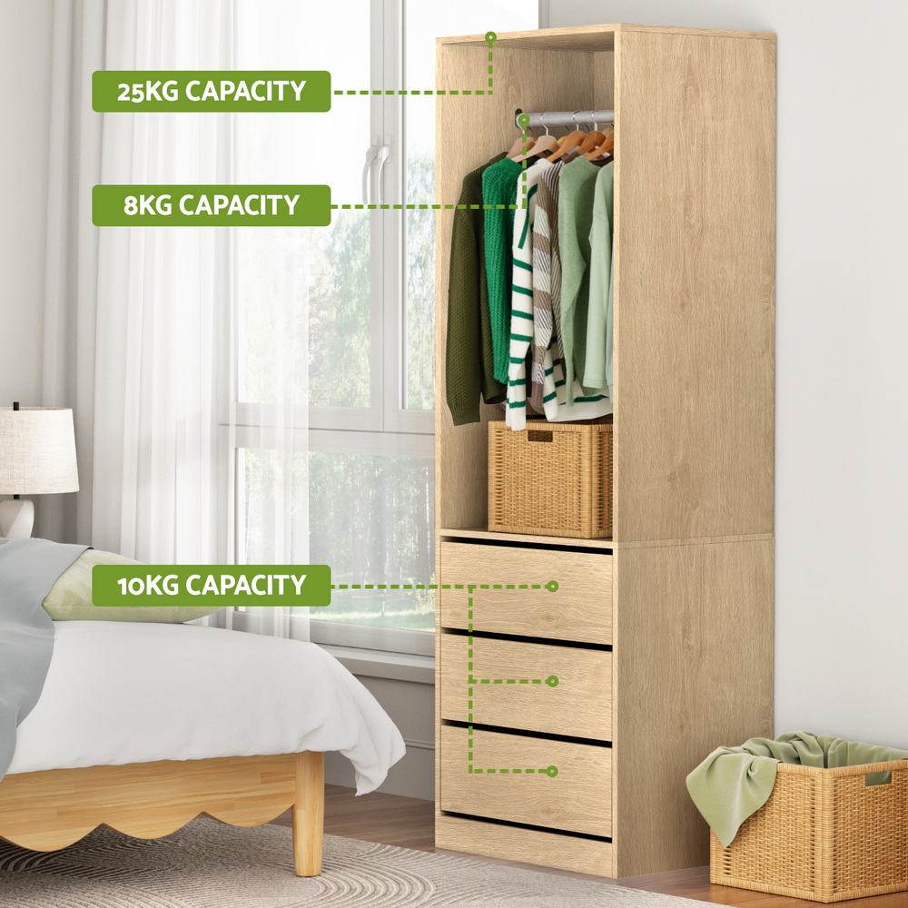 Artiss Wardrobe Clothes Closet Storage Organizer Pine — image 6